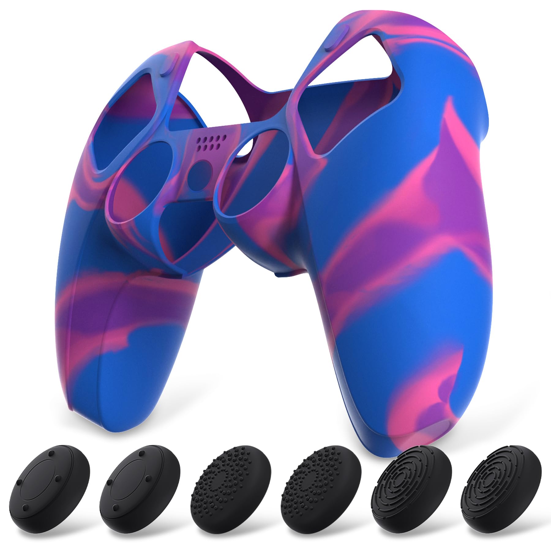 PlayVital Funda de Silicona para ps5 Mando - Cubierta Protectora Antideslizante y Suave con 6 Tapas para Pulgar, Grip Mejorado, Compatible con Base de Carga (Pure Series-Grieta Energía) — view 10