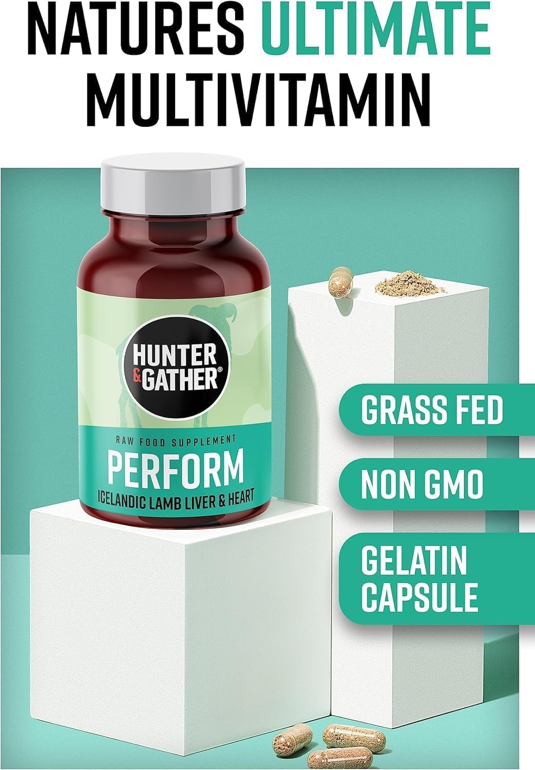 Hunter & Gather Lammleber und Herz Kapseln aus Ganztiernutzung – 90 Kapseln | Grasgefüttertem isländischen Lamm | 100% rohe gefriergetrocknete | Keine GMV-Fütterung, Antibiotika oder Hormone