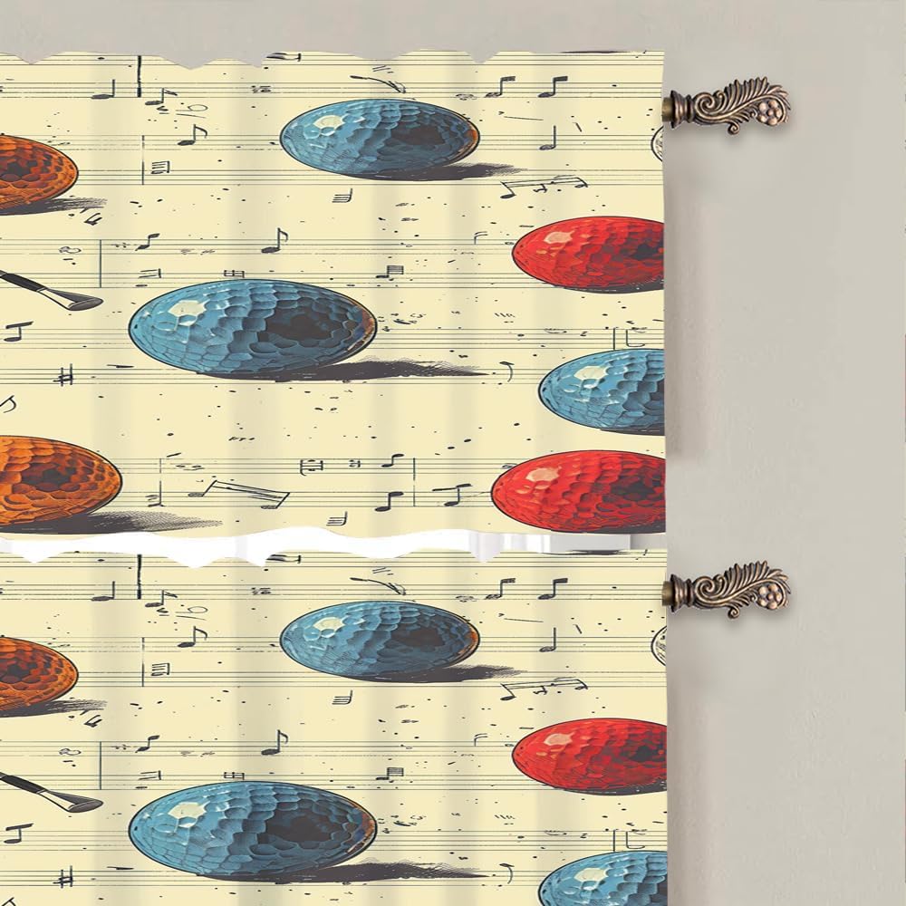 2 Panels Traditional Sports Golf Valances for Windows, Retro Ball Club Music Note Rod Pocket Valance Curtains Home Decor Window Treatment for Kitchen/Living Room, 54" W X 18" L