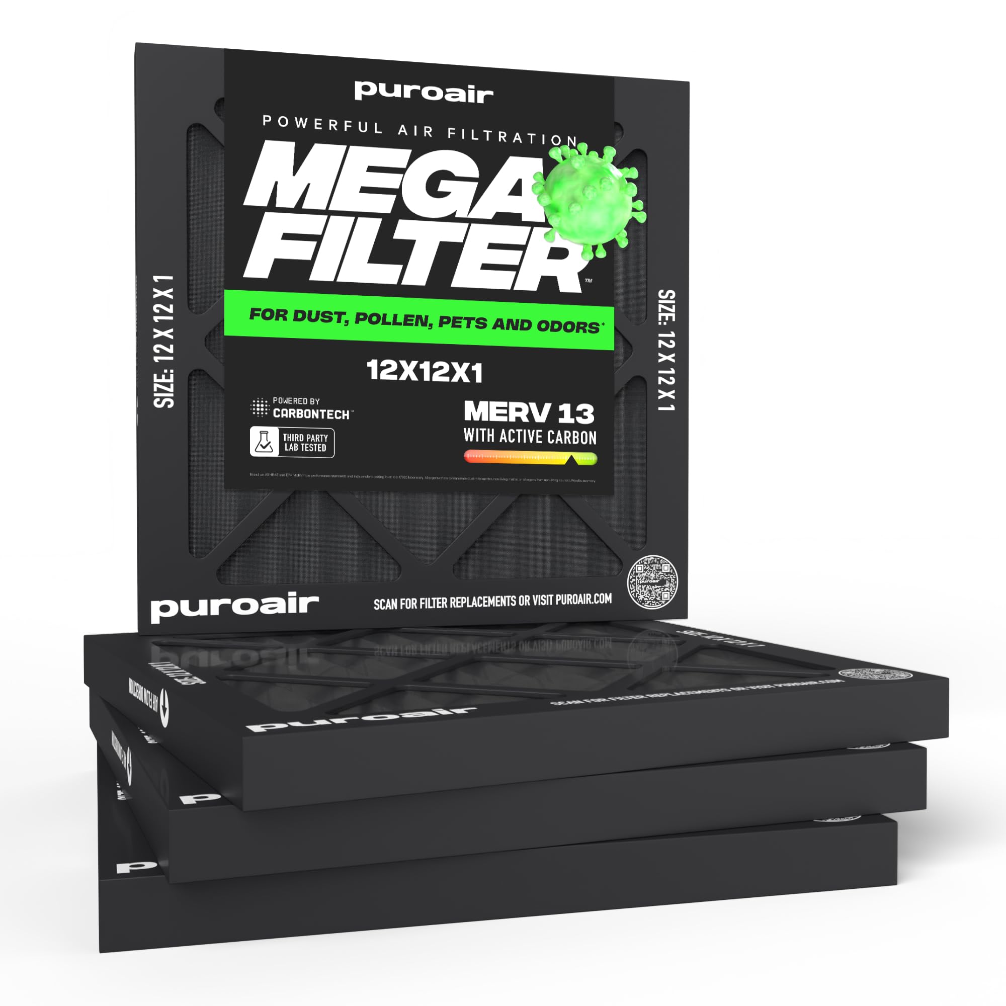 PuroAir MegaFilter 12x12x1 Air Filter MERV 13 HVAC Furnace Filter (4-Pack)