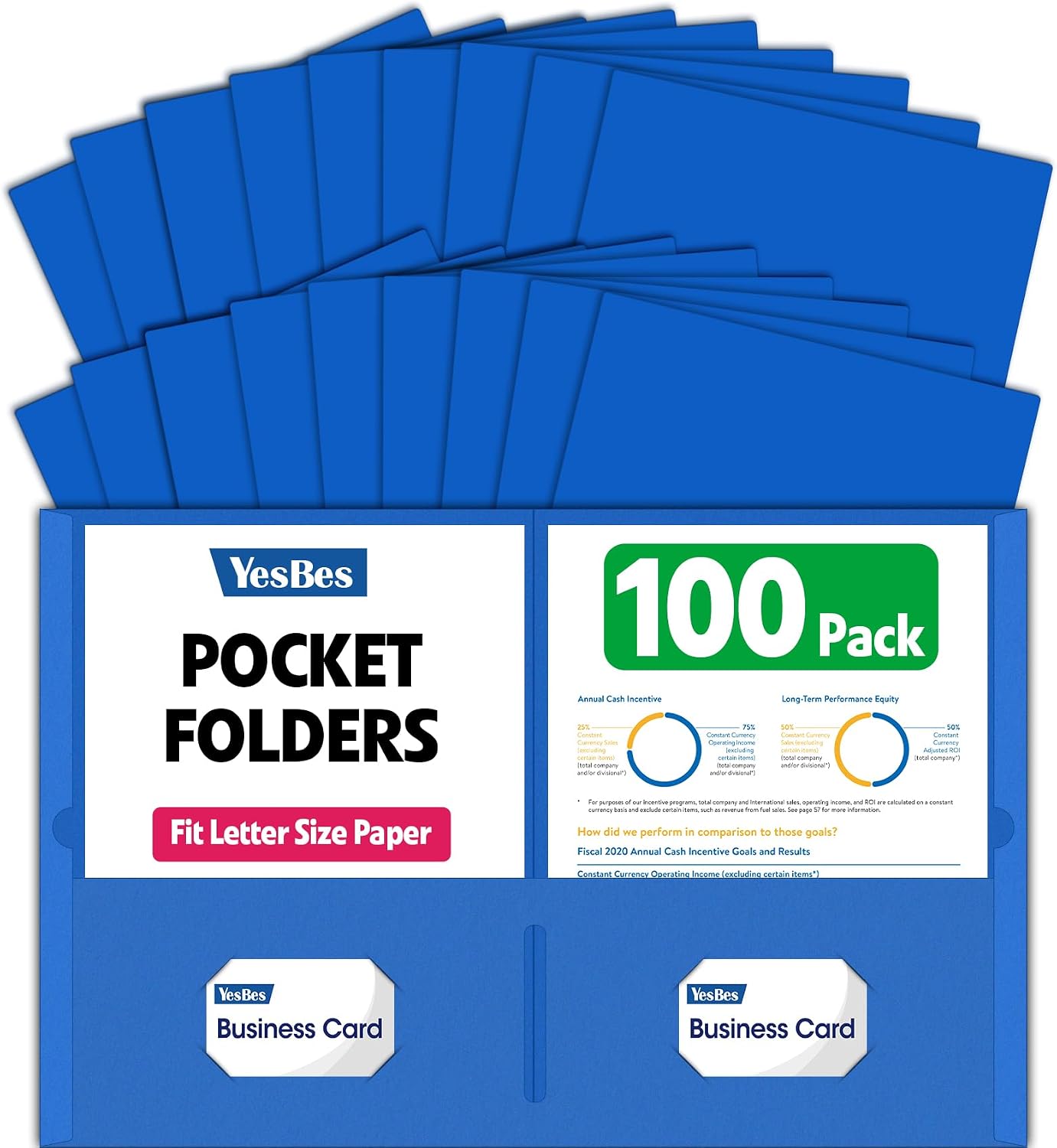 100 Pack 2 Pocket Folders Bulk, Blue Paper Folders with Pockets, Letter Size Paper Folders for School Office Business Home