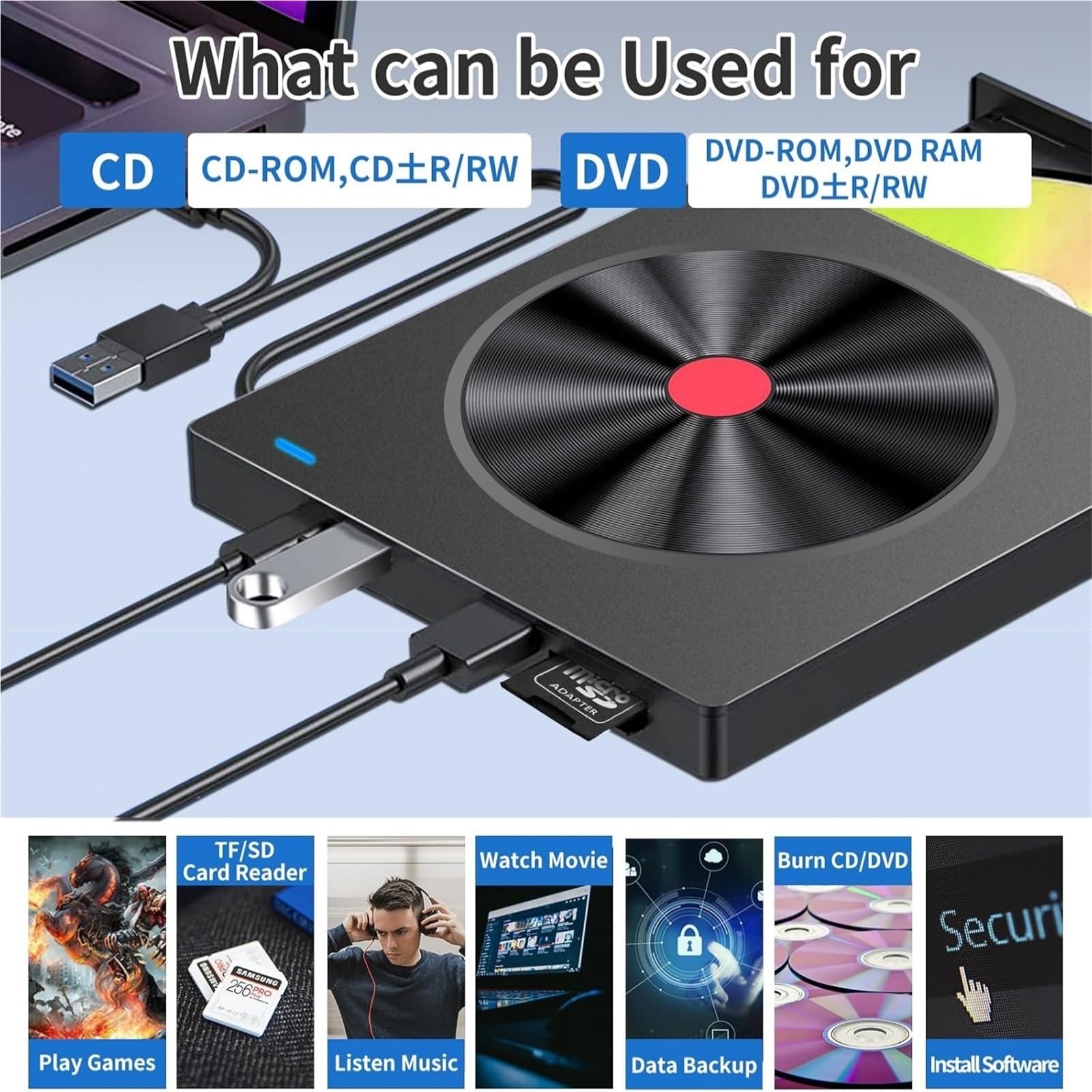 unità Blu-Ray Esterna 5 in 1, Lettore Ottico USB Portatile Sottile, Lettore CD/Dvd