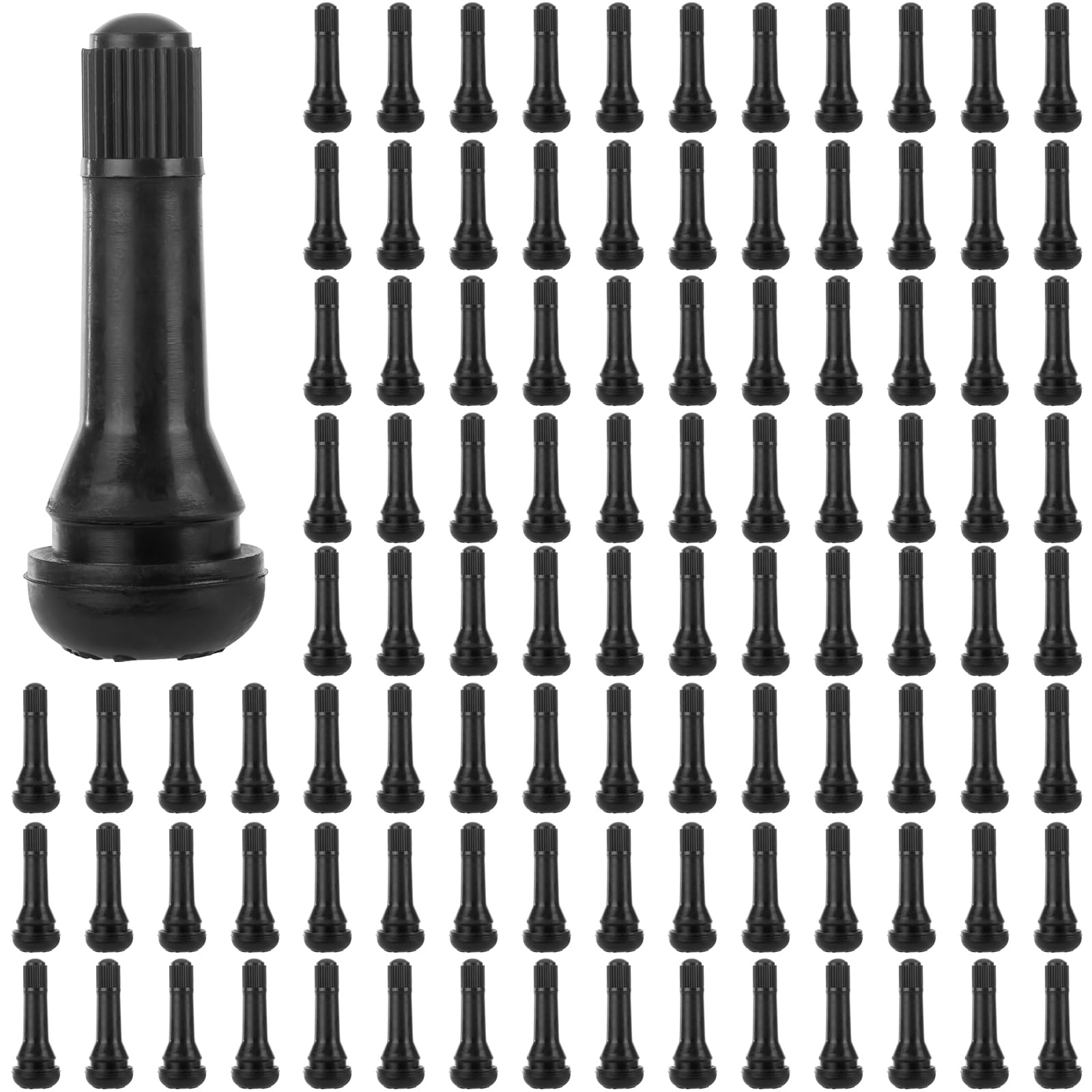 Elsjoy 100 Stück TR414 Reifenventilschäfte, schlauchloser Gummi-Snap-in-Reifenventilschaft, kurzer schwarzer Reifenventilschaft, passend für 1,2 cm Felgenlöcher auf Standard-Fahrzeugreifen