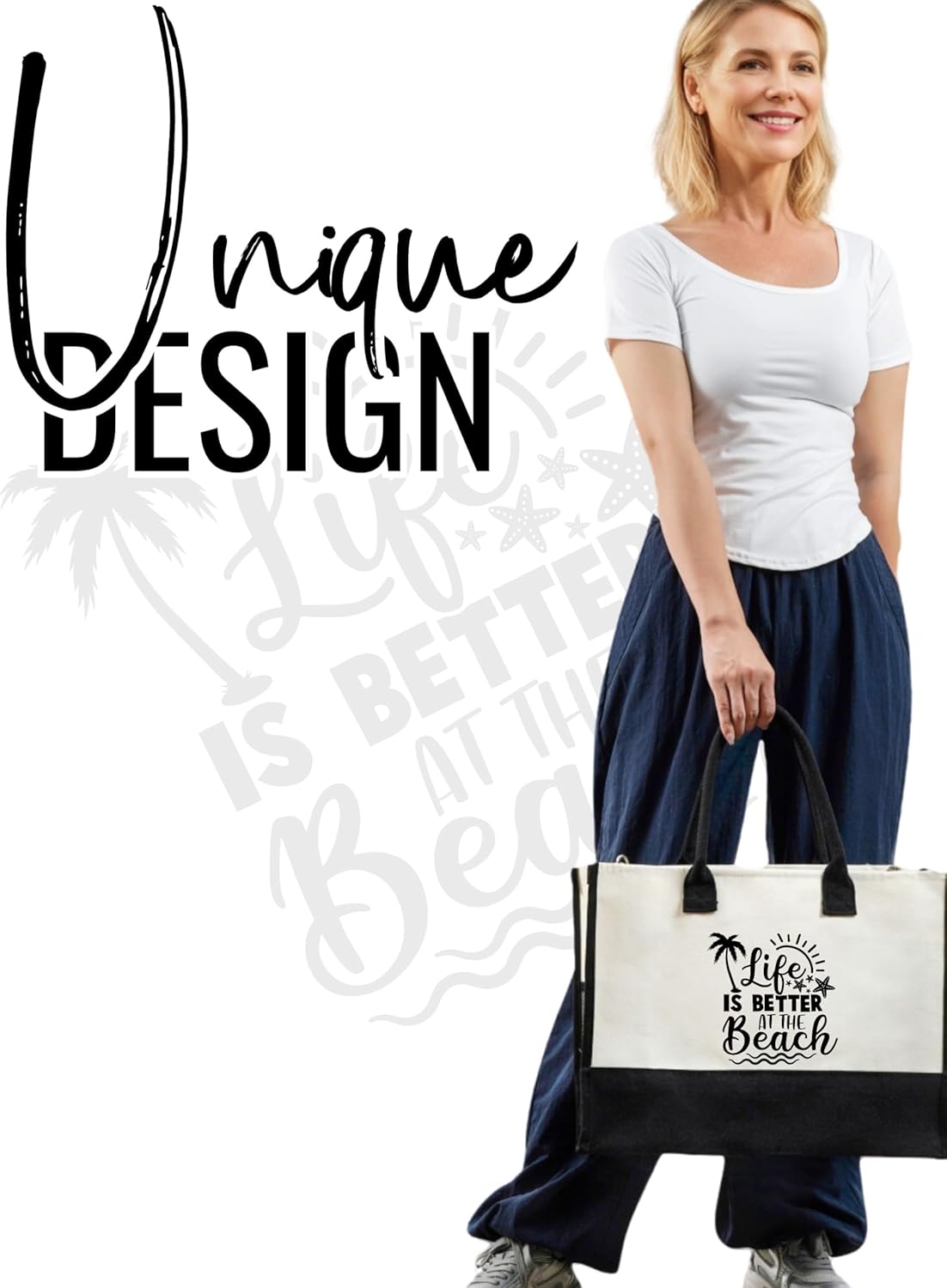 InnoBeta Beach Gifts for Women Canvas Tote Bag, Beach Themed Gifts for Women, Life Is Better at The Beach Bag with Top Zipper Closure and Shoulder Strap for Birthday, Mother's Day, Christmas - Image 2