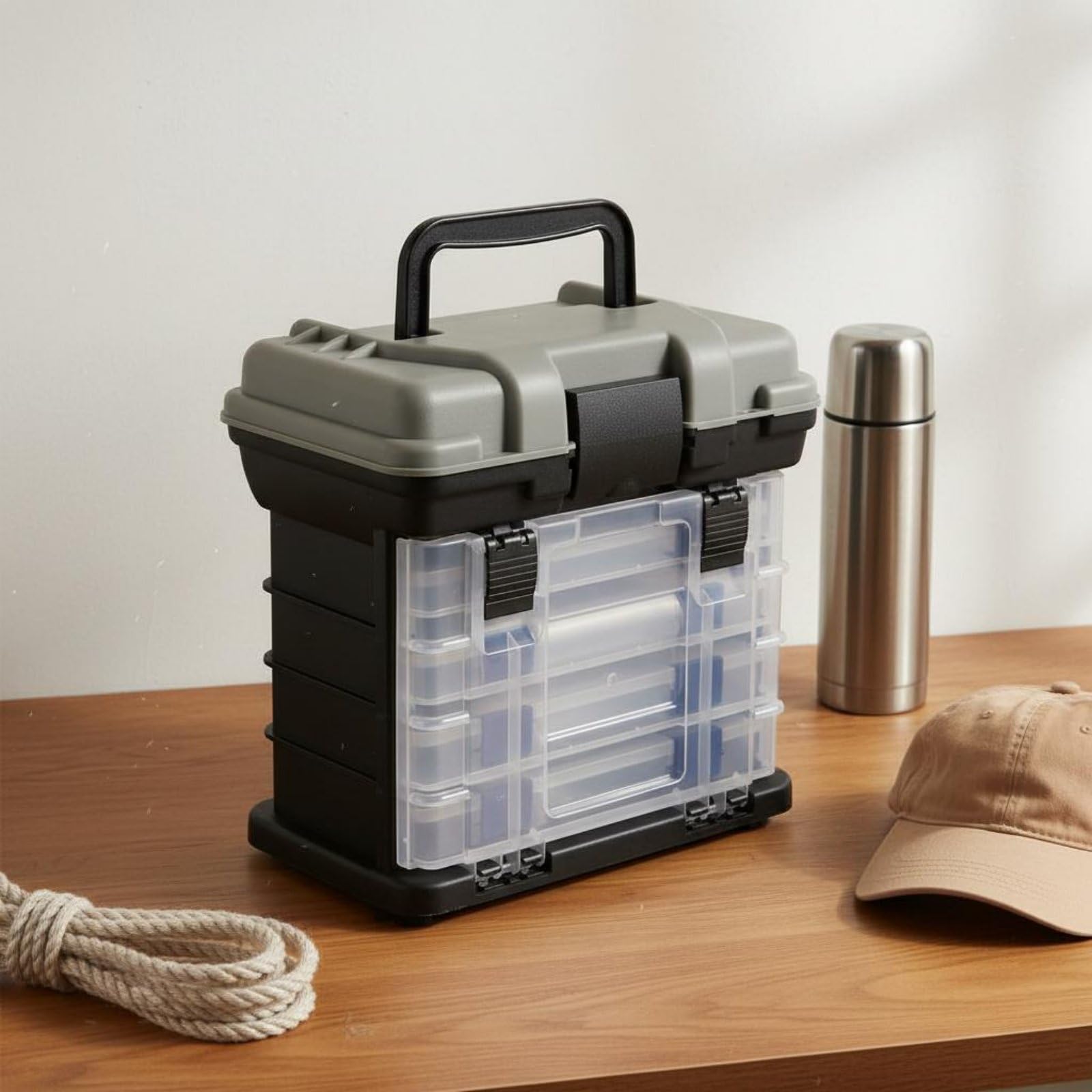 Boîte de Rangement Leurres Boîte à Appâts Boîte à Matériel Coffret de Pêche 4 Niveaux avec Casiers Amovibles en Plastique pour Classer Accessoires par, Rouge