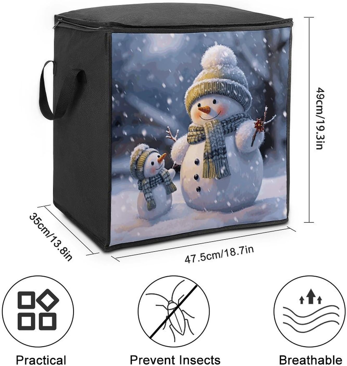Portable Quilt Storage Bag,Winter Snowman Printed Foldable Wardrobe Storage Box Foldable Storage Bag with Lids And Handle Large Clothing Storage Bag for Comforters Clothes Blankets Pillows