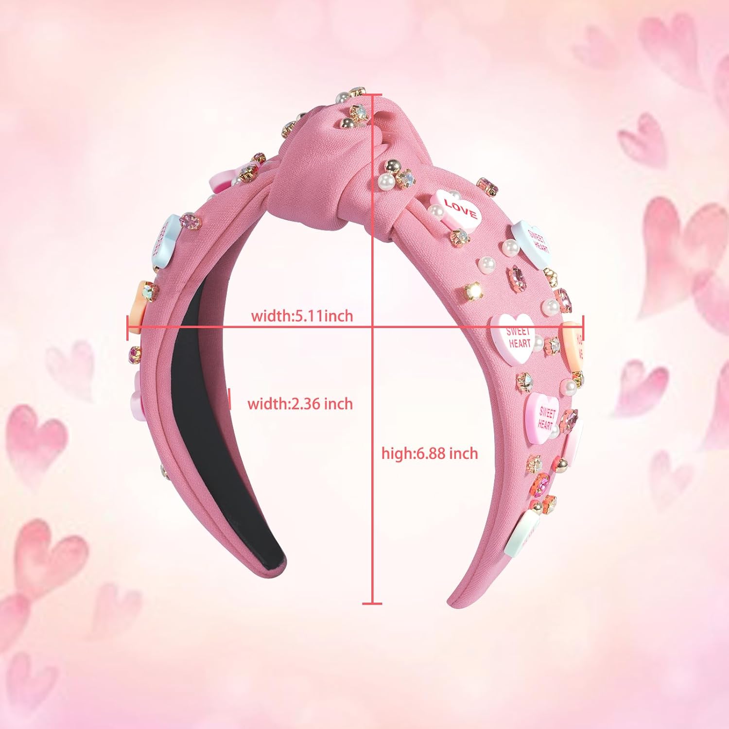 2 Pack Valentine’s Day Headbands for Women Girls Knot Jeweled Rhinestone Hair Accessories Pink Red Heart Clothes Outfit Gifts - Image 6