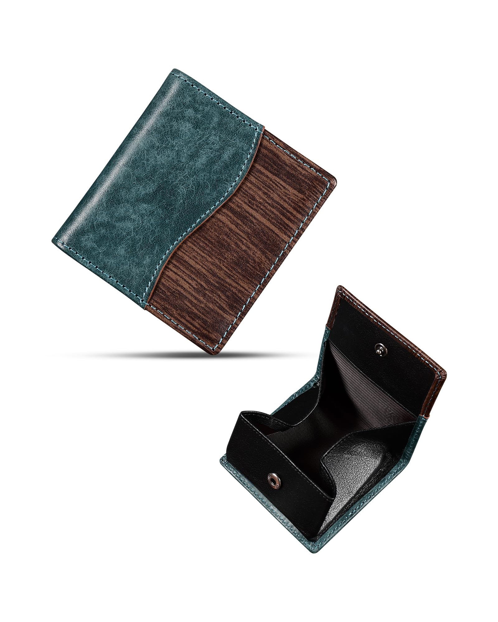 Coin Purse, Men's Coin Case, Leather, Pueblo Leather, Wood Grain Pattern, Holds 20 Cards, Small, Compact, Box Shape, Coin Holder, Made in Japan, Coin Case, Thin, Slim, Fits 4 Cards, Bills, Navy - Mini