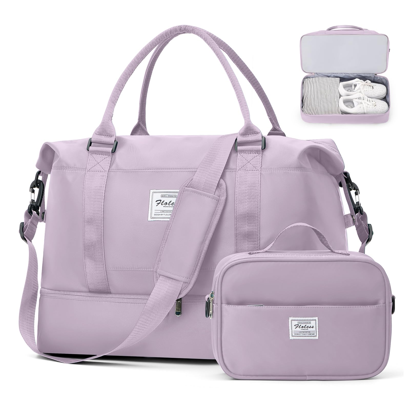 Borsone da Viaggio Donna, Bagaglio a Mano Borsa da Viaggio con Scomparto per le Scarpe, Borsa Sportiva Borsone da Palestra Grande, Borsa da Weekend, Borsa per Ospedale,C8 viola
