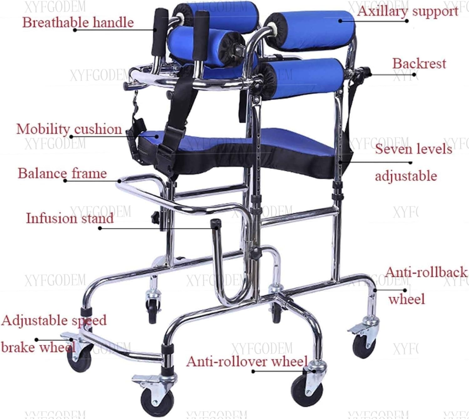 Andador de Pie Ligero Aluminio para Niños con Parálisis Cerebral – Vertical Portátil Asiento Ajustable en Altura y Soporte Corporal, Ayuda Rehabilitación para Caminar