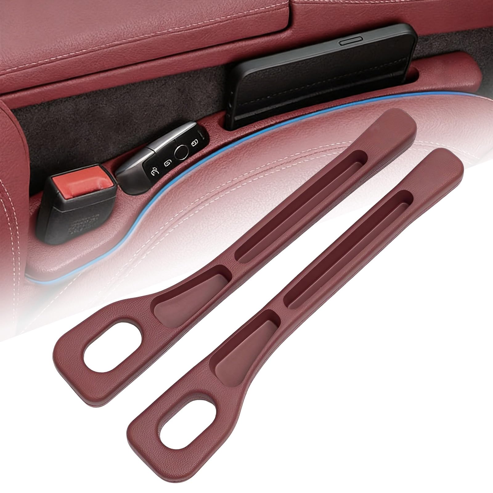 QIZUN 2PCS Car Seat Gap Filler for MG HS ZS MG5 MG6 TF GT6 Car Gap Blocker Seat Leakproof Strip Organizer Catcher Crevice Storage Box Pocket,Red