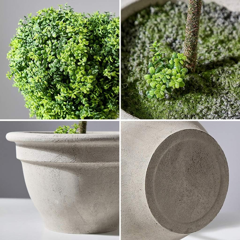 Artificial Boxwood Topiary Tree in Modern Gray Pulp Planter Artificial Plants Potted Artificial Ball Shaped Tree Fake Fresh Green Grass Flower (Color : A)