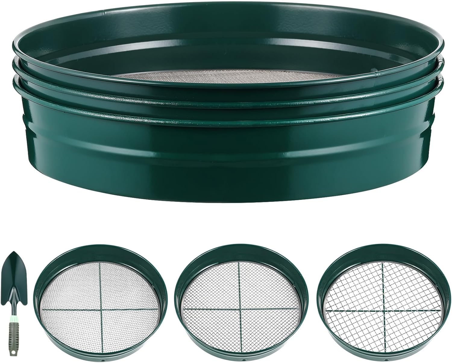 Blulu 4 Pcs Large Gold Panning Kit Stainless Steel Gold Mining Equipment Mini Sifter with Shovel Green Classifier Screen Set for Beginners and Enthusiasts Detector Accessories