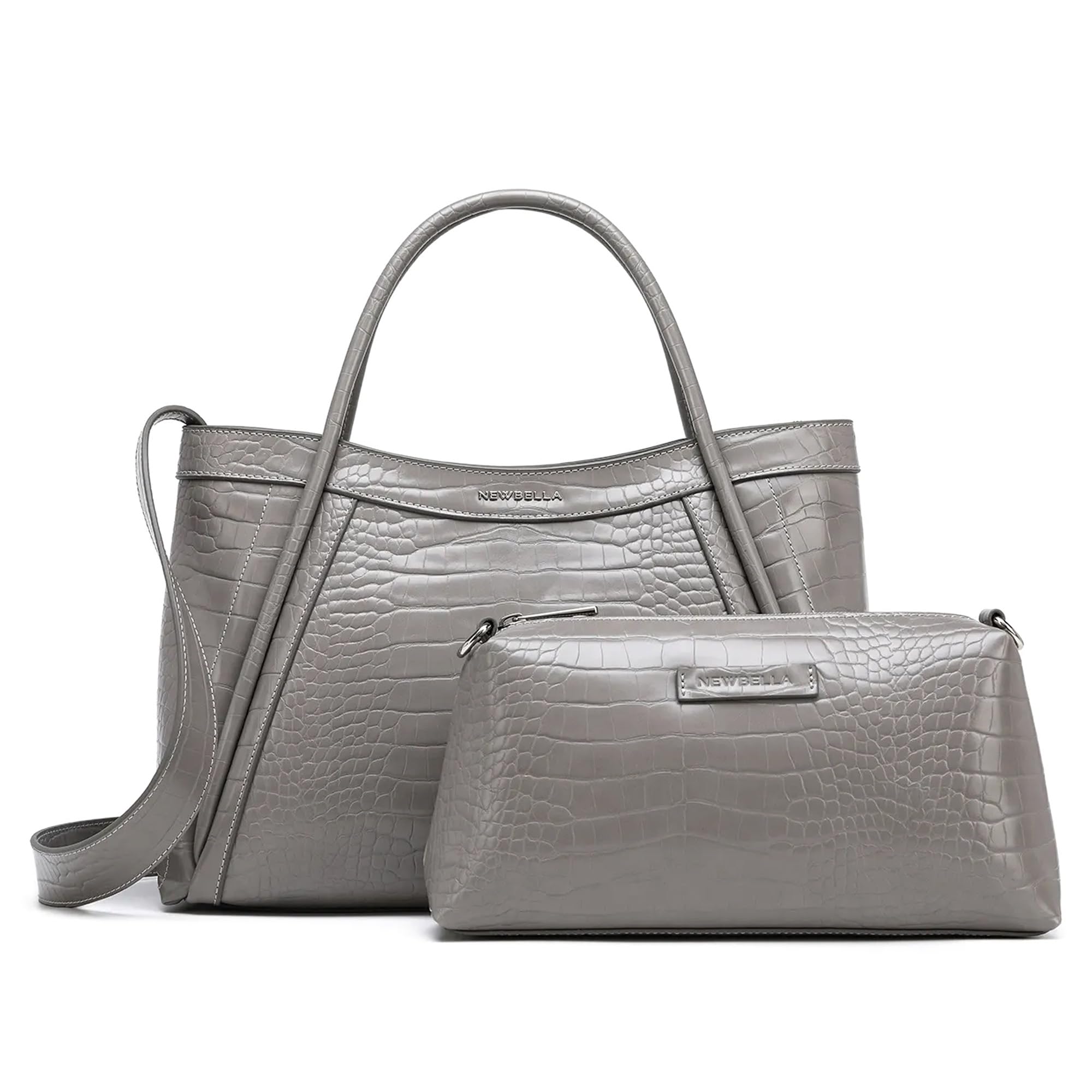 NEWBELLA Women's Elegant Top Handle Handbag Tote Satchel Purse with Detachable Shoulder Strap, Crossbody &amp; Shoulder Bag (Grey)