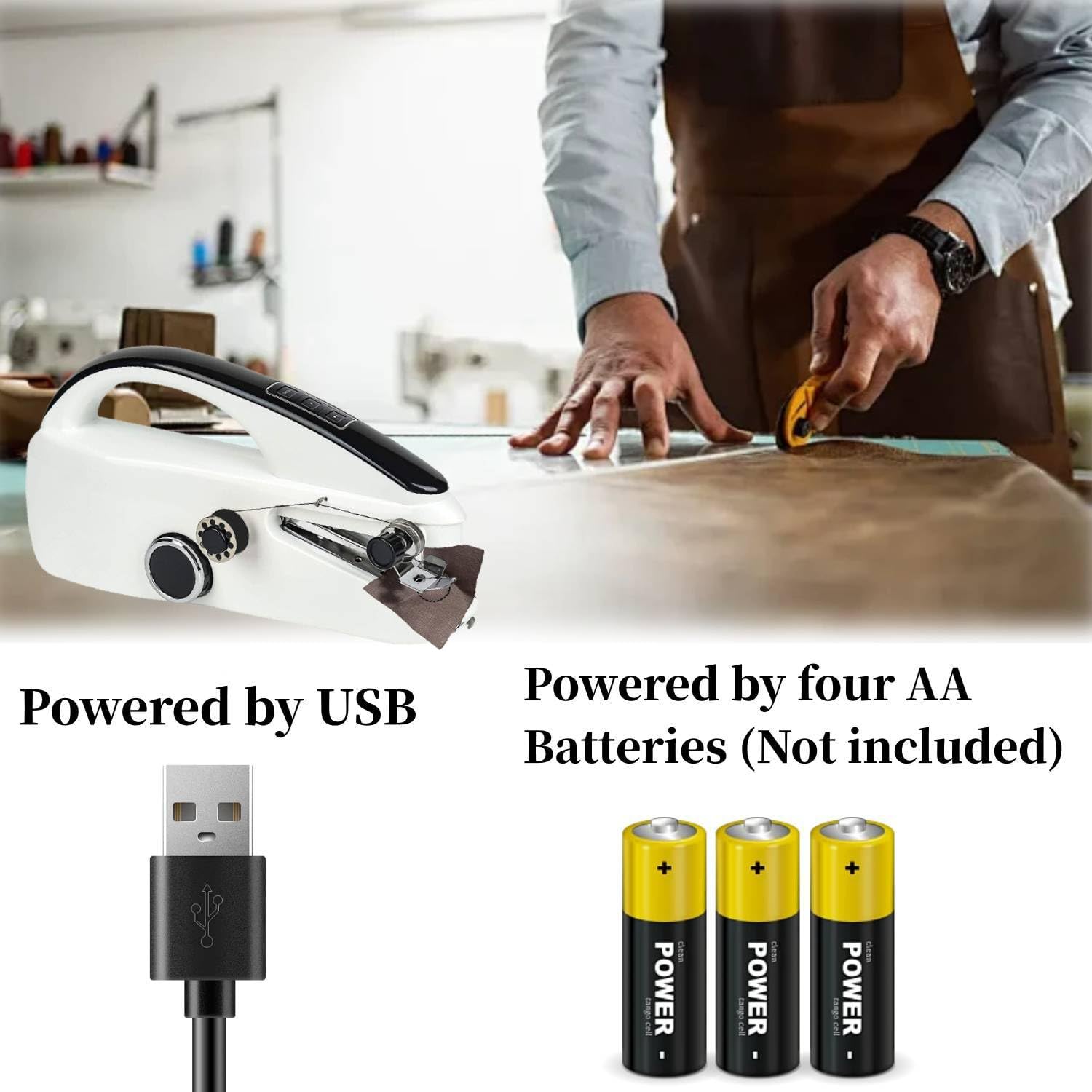 Máquina de coser de mano, mini máquina de coser portátil para principiantes, kit de máquinas de coser eléctricas, 2 modos de potencia, para coser ropa, tela, hogar y viajes 2