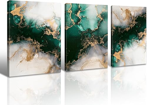 Miniatura 6 de JiazuGo Decoración de pared verde esmeralda, arte de pared abstracto de mármol verde y dorado para decoración de sala de estar, pintura abstracta