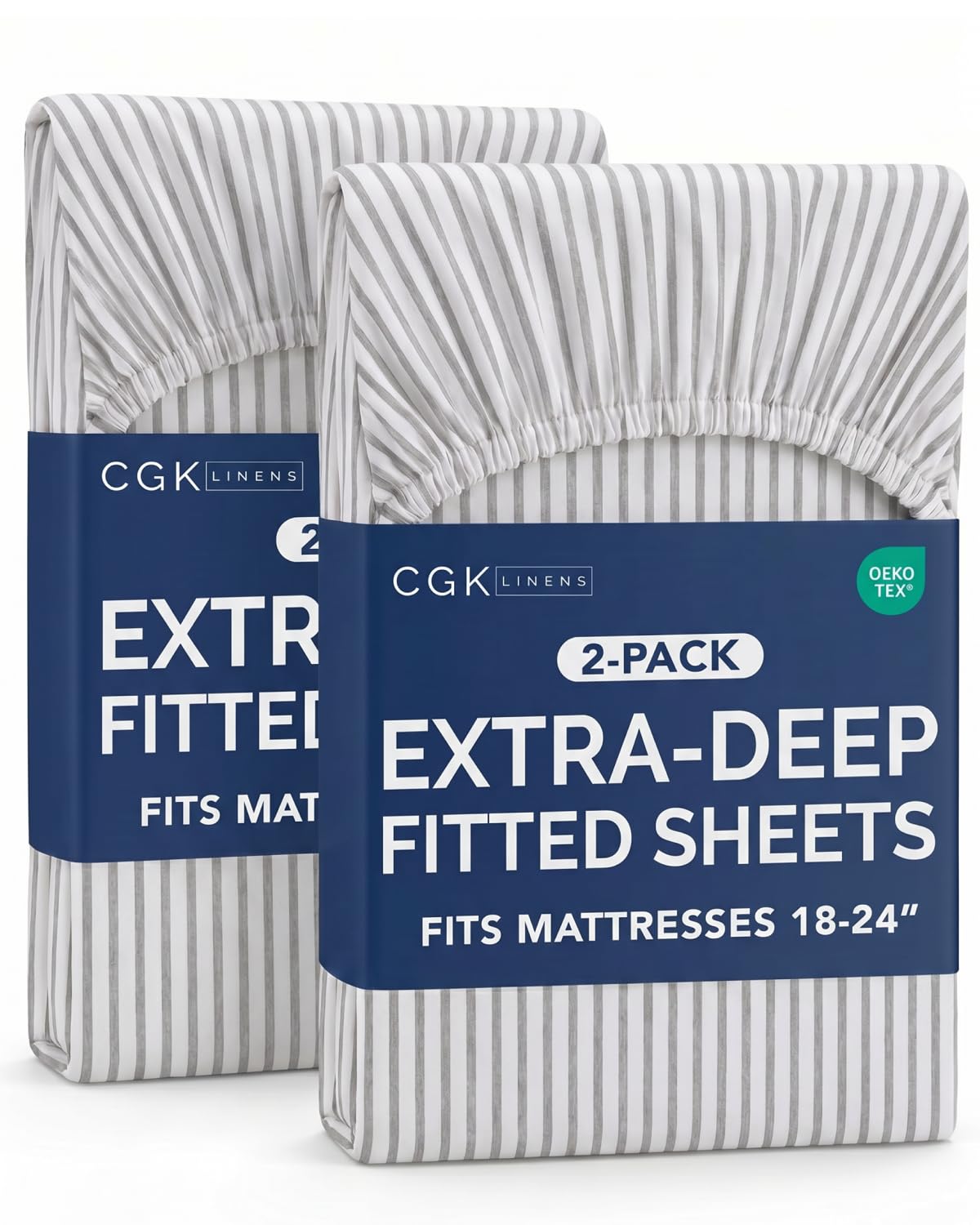CGK Linens 2 Pack Extra Deep Twin Fitted Sheets - Grey Stripes