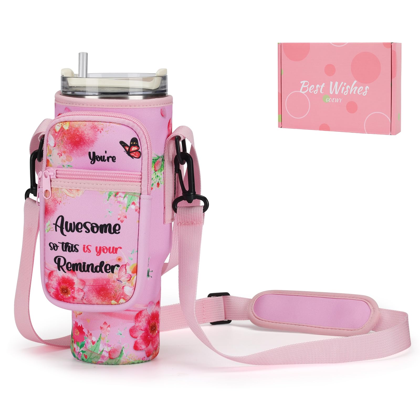 GOEWY Water Bottle Carrier Bag for Stanley 40/30 oz Tumbler with Phone Pocket Neoprene Water Bottle Holder with Shoulder & Handheld Strap Stanley Cup