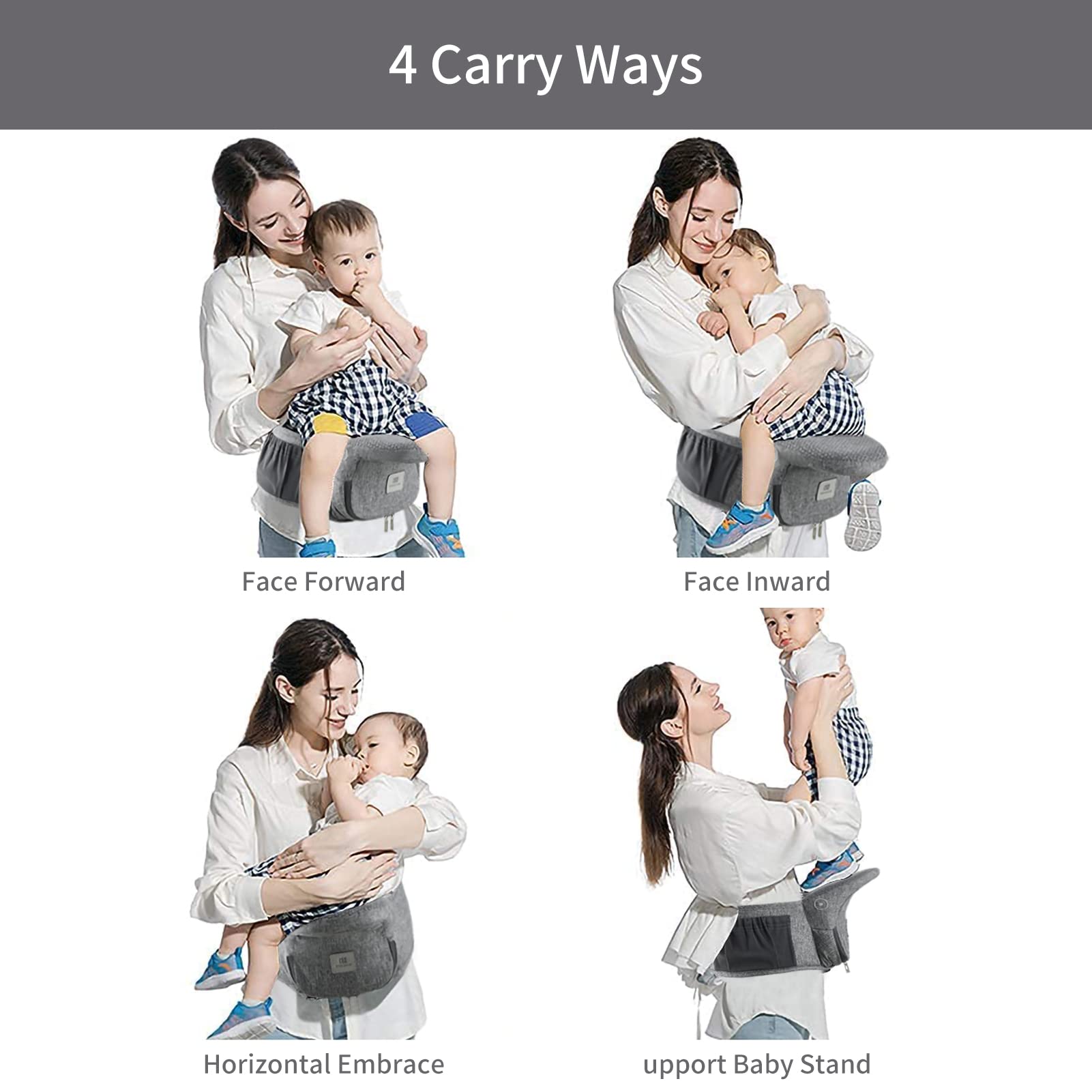 Bebamour Hipseat Nosidełko dla niemowląt 0-36 miesięcy, lekki, regulowany, podtrzymujący plecy stołek w talii, nosidełko 3 w 1 dla noworodka do fotelika dla malucha (New Light Grey)