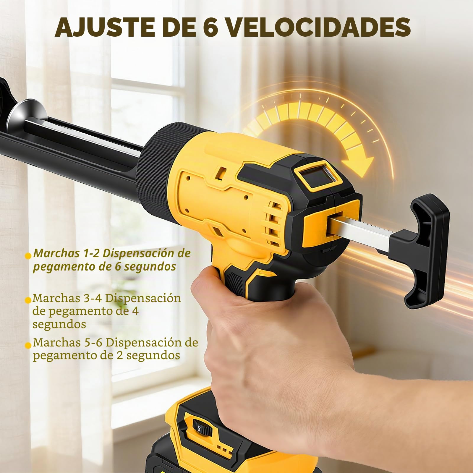 Pistola Silicona Eléctrica, Inalámbrica Pistola de Cartuchos de batería con 2 x 2000 mAh, 6 velocidades, luz LED, Kit de boquillas para calafatear, Pantalla LCD para Cartuchos de 300 ml