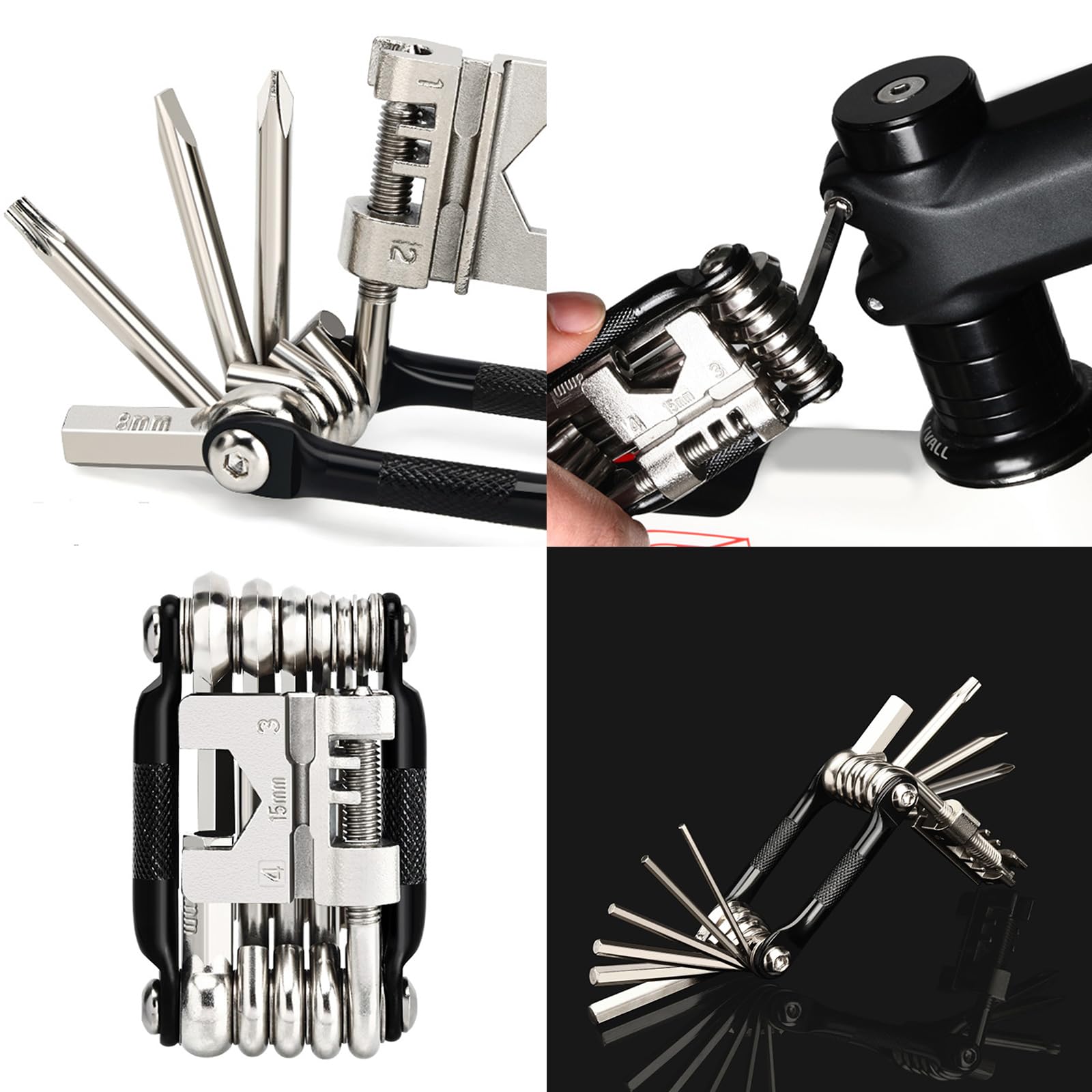 WEISUYUUS Bicycles Maintenance Multitool 16 in 1 Bikes Repair Wrench Pocket Multifunctional Steel Bicycles Toolset Folding Wrench