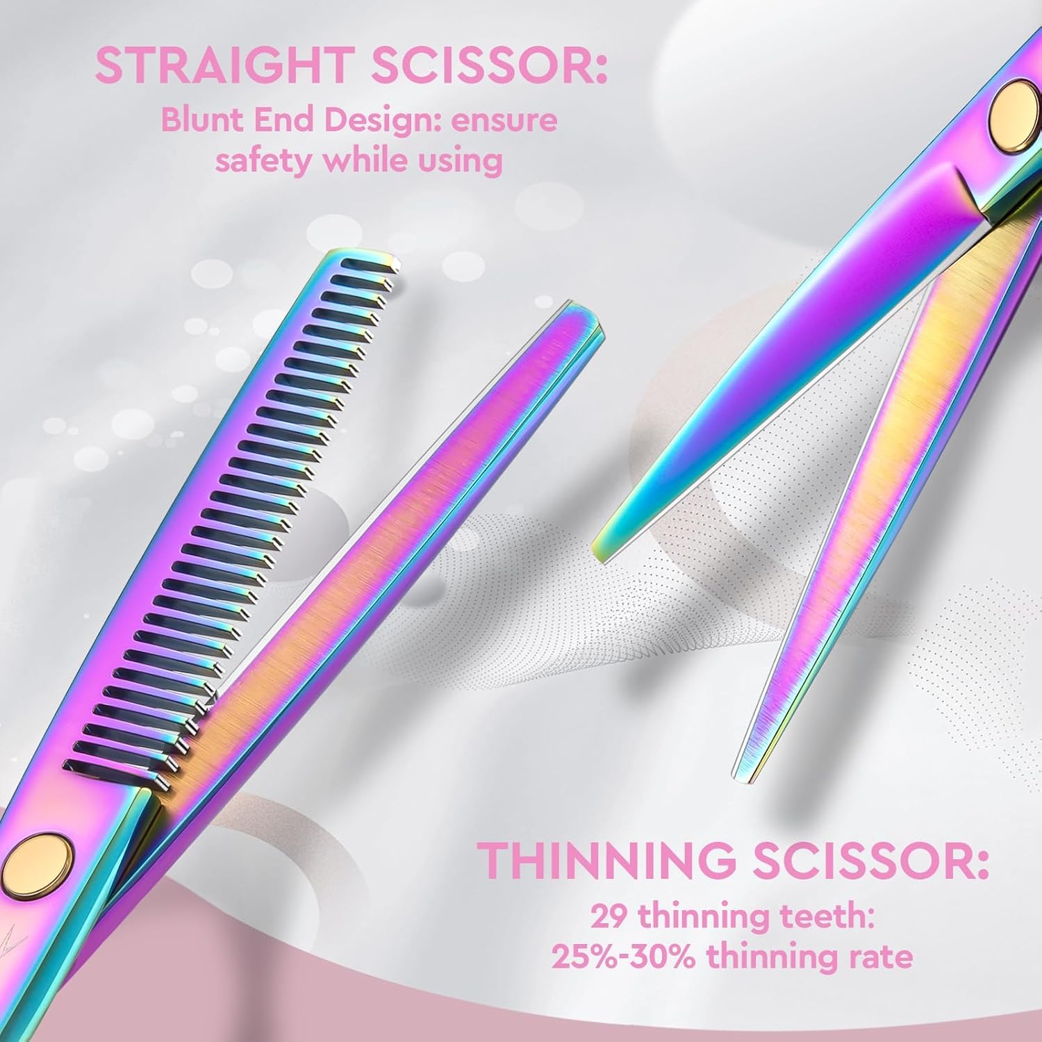 JASON Professional Hair Cutting Scissors - Texturizing Scissors with 30 Teeth, Straight Shears for Barber, Hairdresser, Men, Women, Stylist 6.0" Rainbow