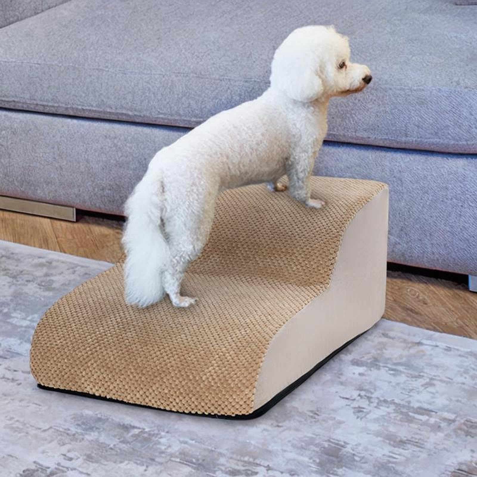 Scaletta per Cani, Gradini per Animali Domestici, Rampa per Cani, Scaletta per Animali Domestici Realizzata in Tessuto di Facile Manutenzione E Base a, Beige