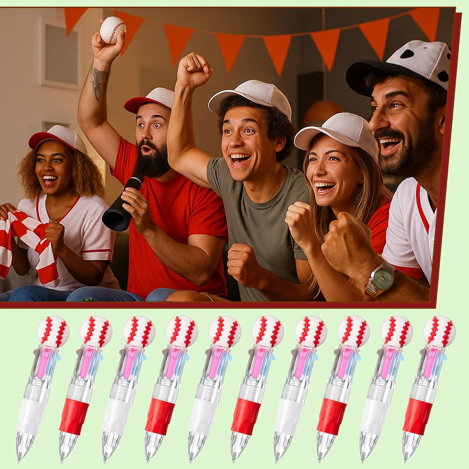 Kosiz 24 Pack Baseball Party Favors Sport Pen Multicolor 4 in 1 0.5mm Ballpoint Pen for Office Sport Lover Novelty Gifts Goodie Bags Stuffers