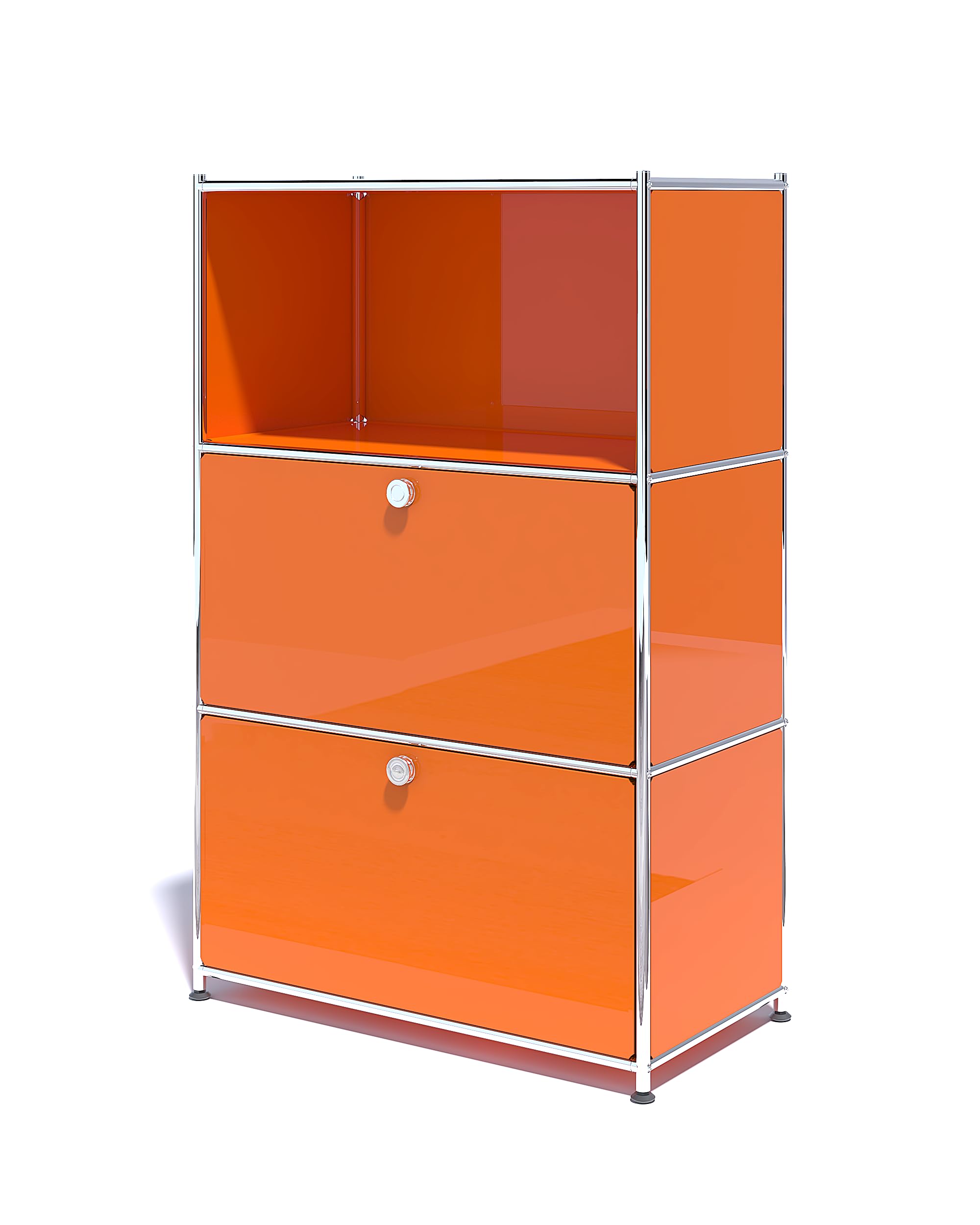 Scaffale in metallo con 2 ante pieghevoli, grande capacità, stile moderno fai da te, ideale per casa, ufficio, cucina, ingresso o corridoio (arancione opaco)