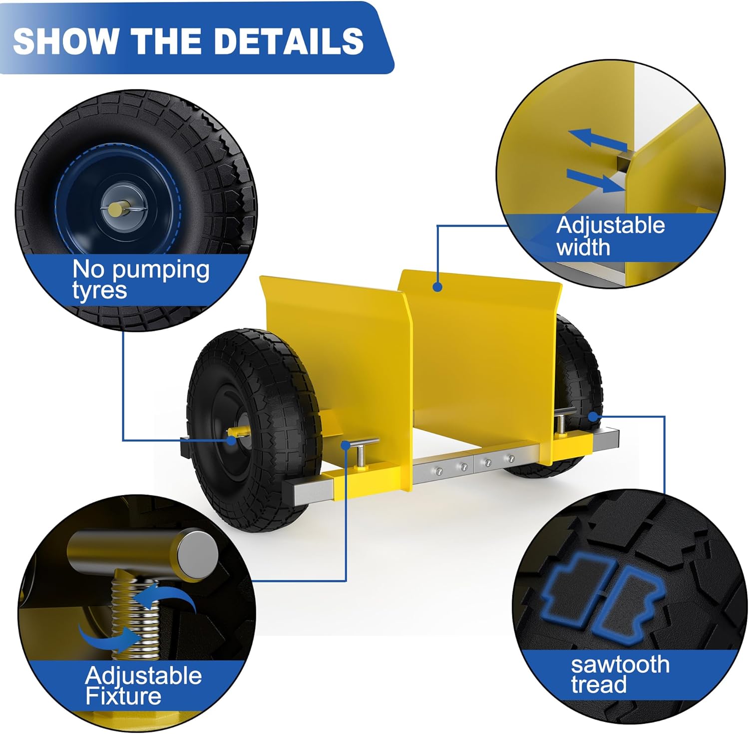 Moving Adjustable Panel Dolly, 2 × 10" Heavy Duty Solid Rubber Tires Wheels 1000LBS Load for Panel/Slab/Plywood/Door/Granite/Drywall Material Handling and More - Yellow