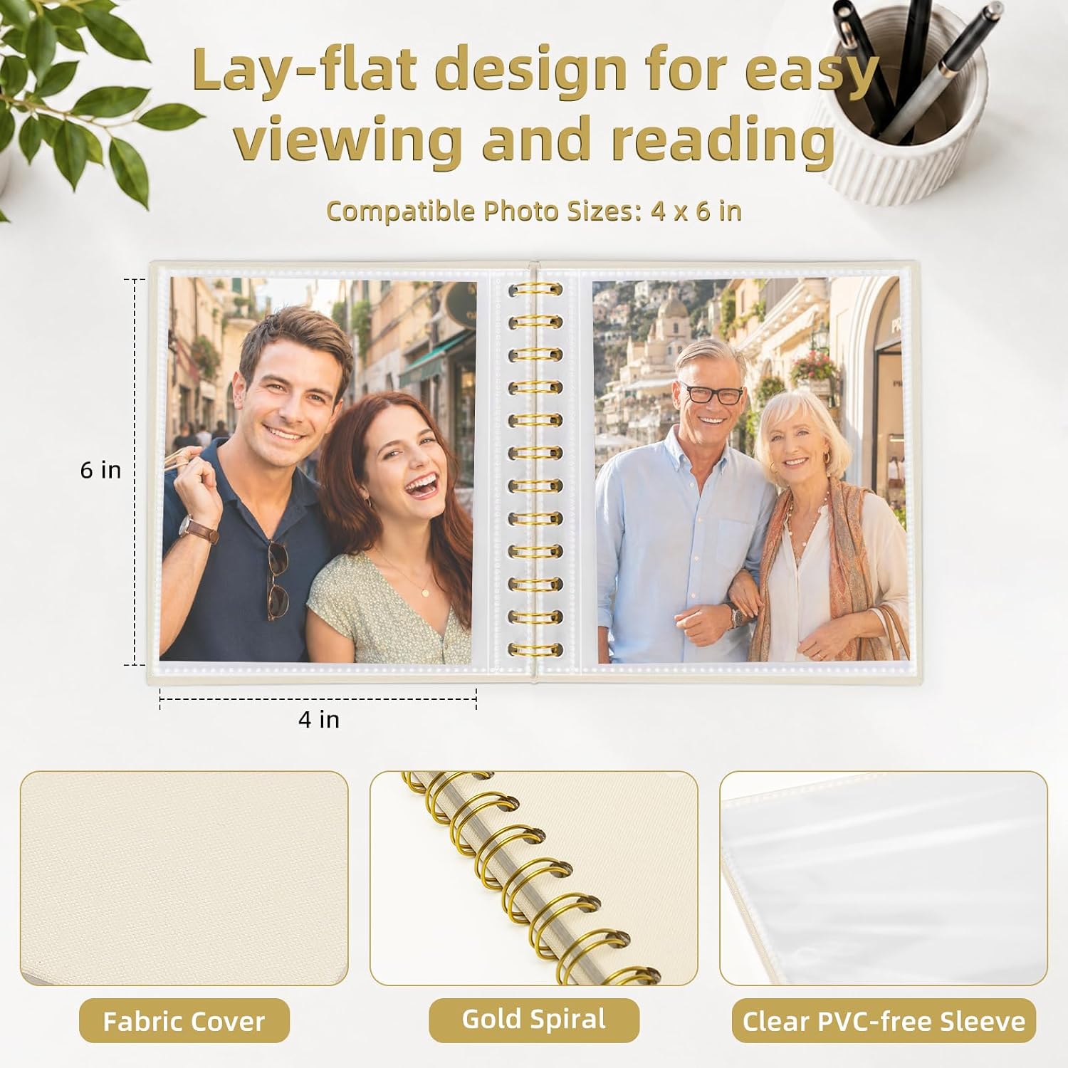 4x6 Photo Album Small Slip In Picture Book with 20 Pockets,Beige