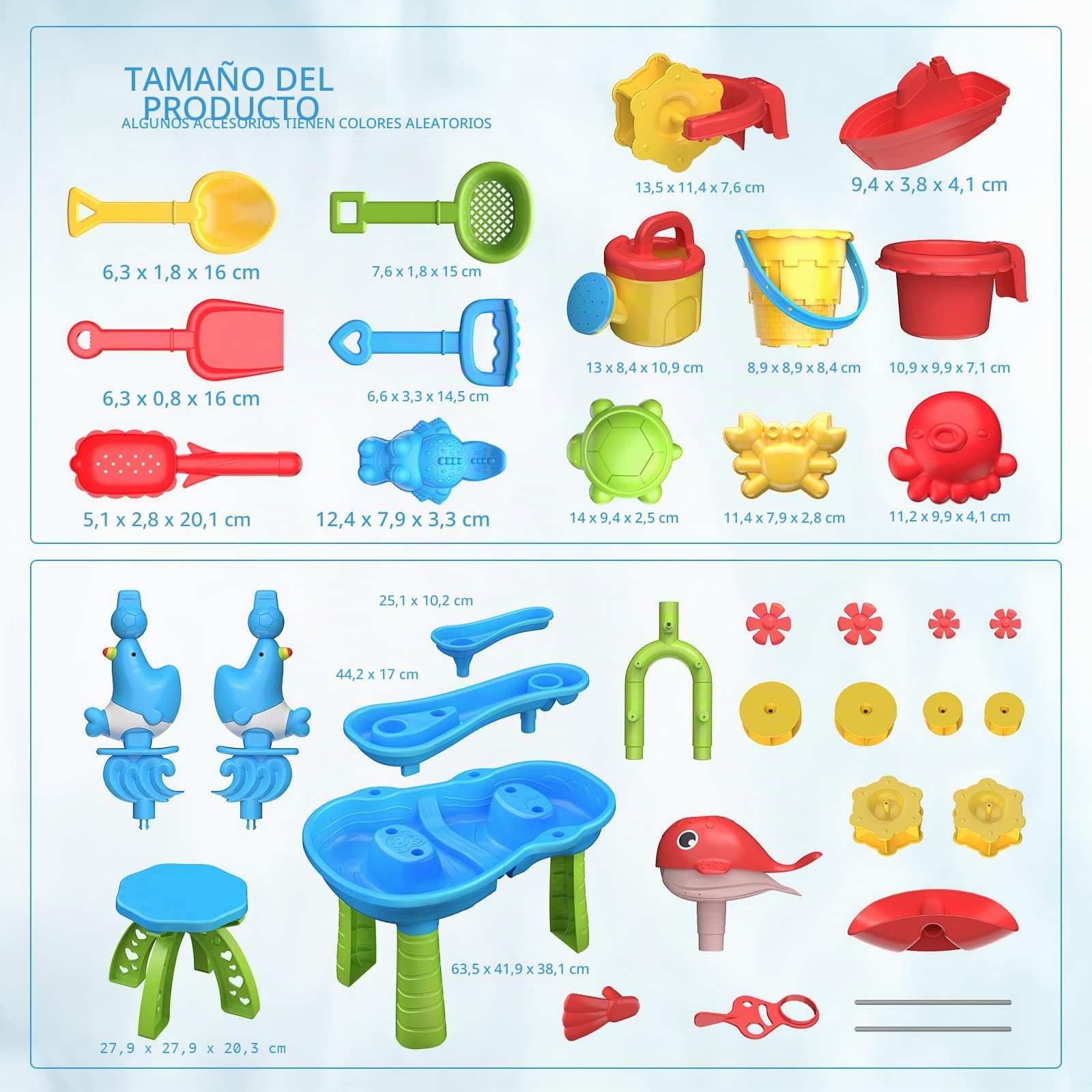 TEMI Mesa de juegos de agua para niños pequeños, mesa de arena y agua, mesa de juegos de 3 niveles, juguete sensorial para jardín y playa, juguete para niños de 3, 4, 5, 6, 7, 8