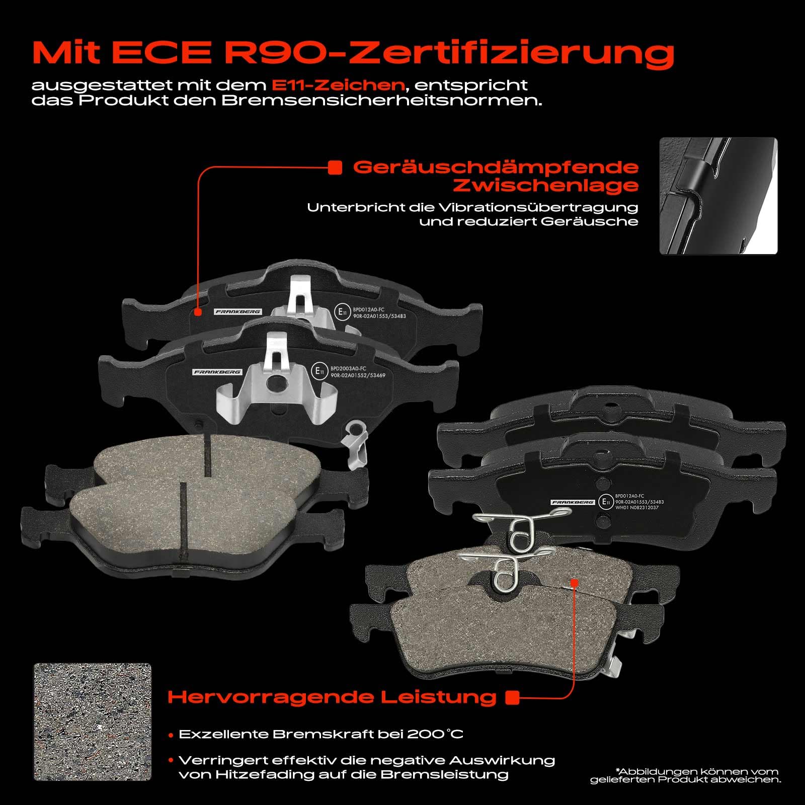 Frankberg Bremsensatz inkl. 4x Bremsscheiben + 8x Bremsbeläge Vorne Hinten Kompatibel mit Yaris P9 Yaris P13 Yaris Kasten/Schrägheck P13 Replace# 04465YZZDS, 044650D050