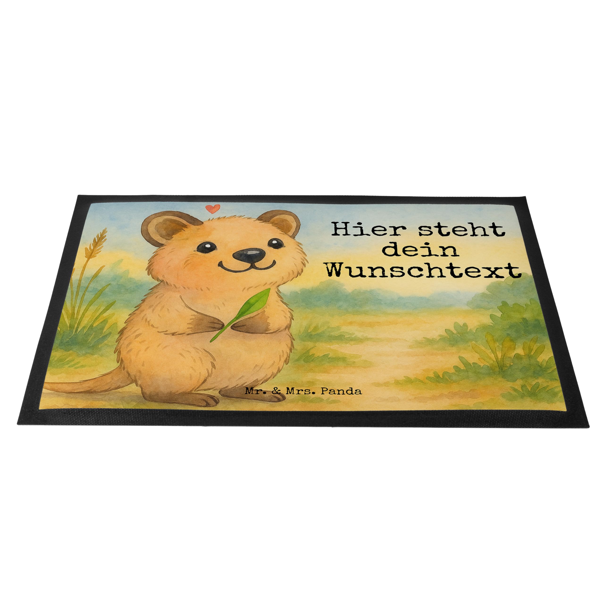 Mr. & Mrs. Panda Fußmatte personalisierbar Quokka Happy Design 40 x 60 cm - Geschenk, Dinge Erledigen, Verschieben, Niedliches Tier, Lustiger Spruch, Lustige Sprüche, Personalisierte Fussmatte