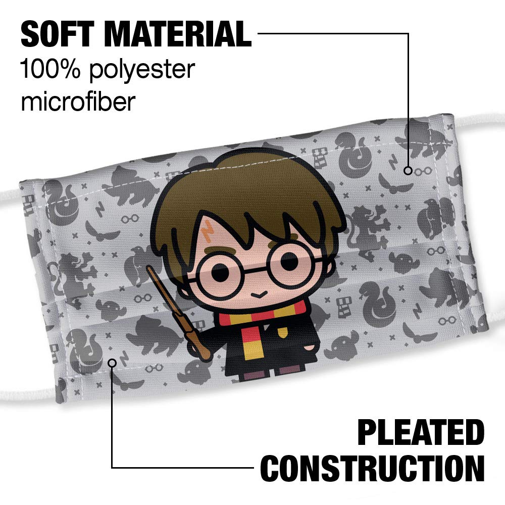 Harry Potter Harry Chibi and Pattern 1-Ply Reusable Face Mask Covering with Adjustable Nose Wire, Unisex