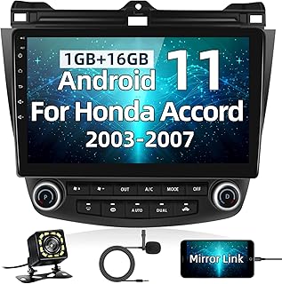 Android 11 Car Stereo for Honda Accord 7th 2003 2004 2005 2006 2007 Car Radio with GPS Navigation, 10.1 Inch Touchscreen Car Stereo with Bluetooth, WiFi, RDS FM, USB, Backup Camera, Microphone