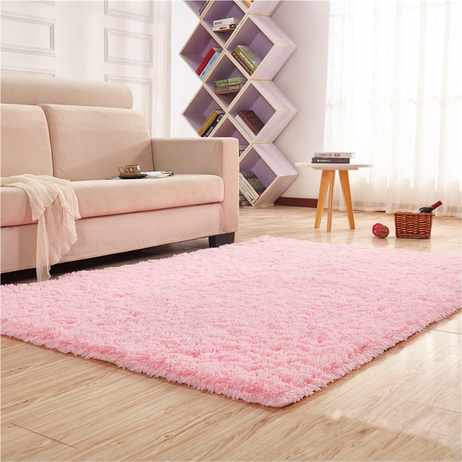 Tapis de décoration antidérapant rose 130x260 cm pour sol glissant de salon