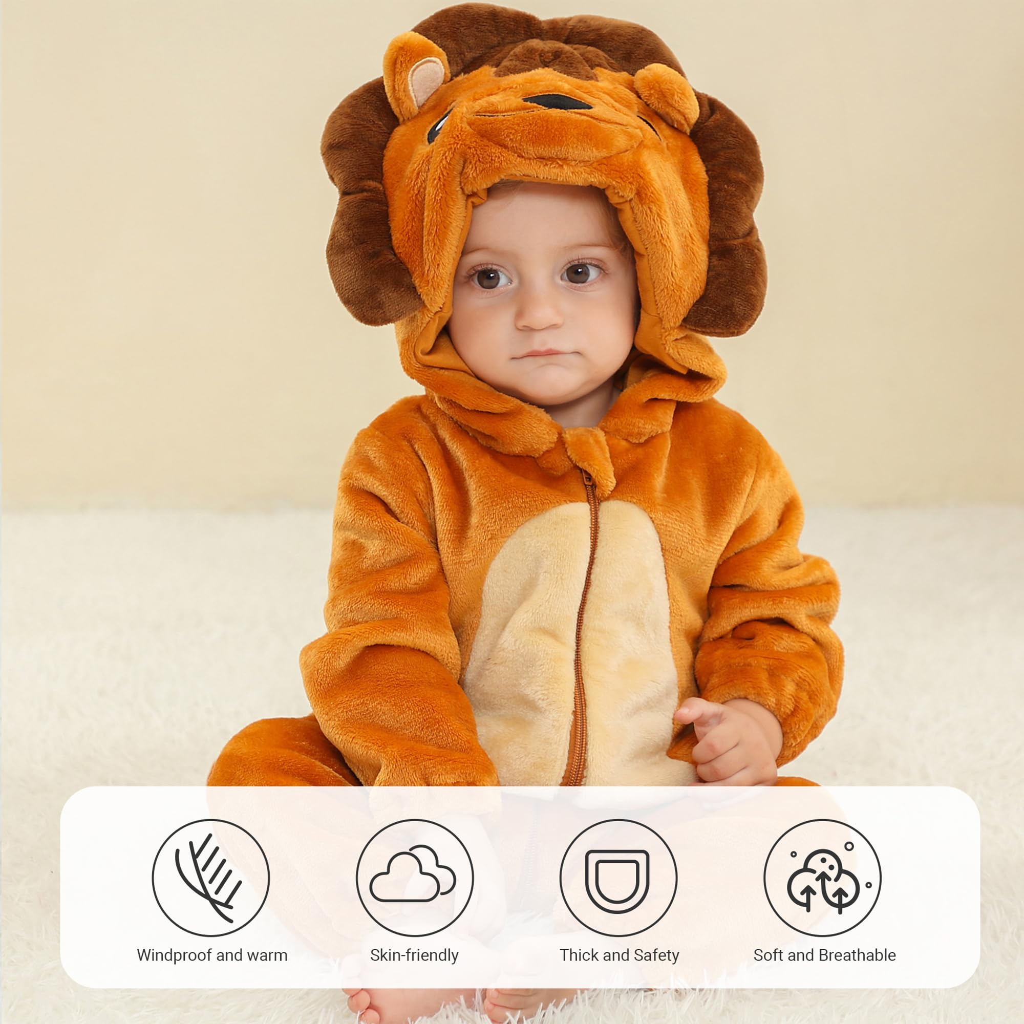 HAHASHOW Bambino Inverno Pagliaccetto con Cappuccio Neonato Inverno Animale Pigiama Flanella Pagliaccetto Ragazze Ragazzi 2-36 Mesi