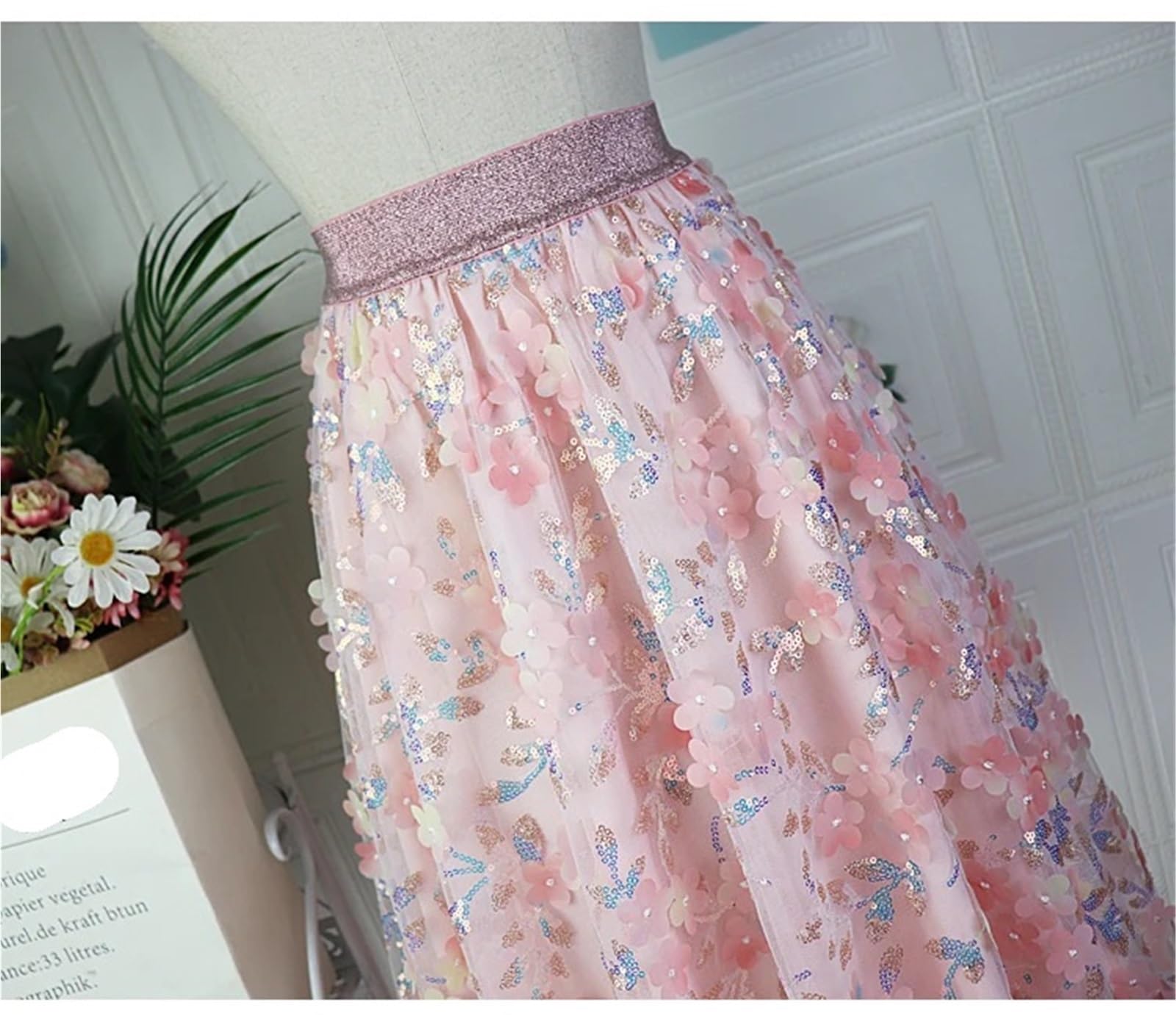 Gonna in Rete con Fiori Ricamati Paillettes Glitterate Weet Fairy