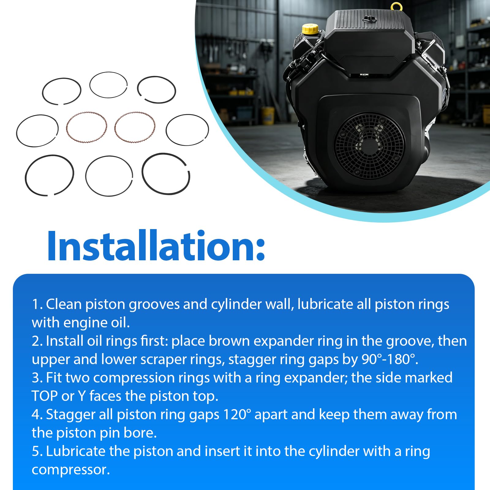 Dos juegos de anillos de pistón para motores Kohler CH25 CH26 CH730 CH735 CH740 CH745 CH750 y otros 24-108-14-s 2410814s