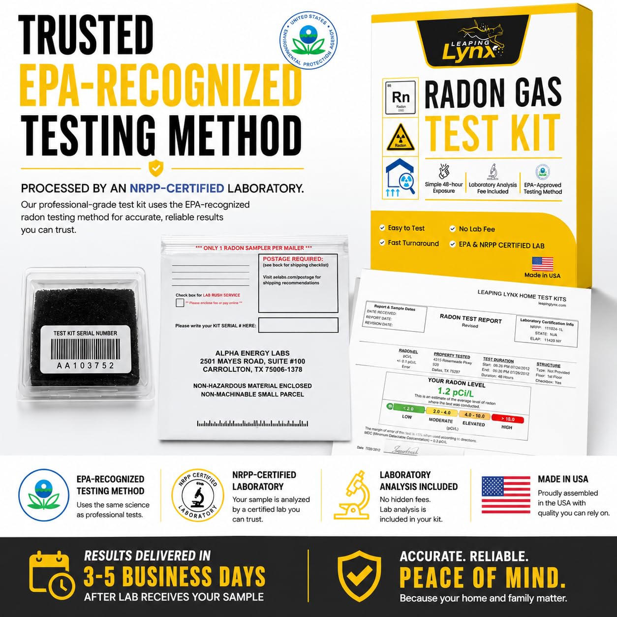 Radon Test Kit For Home – Short-Term Charcoal Detector, EPA