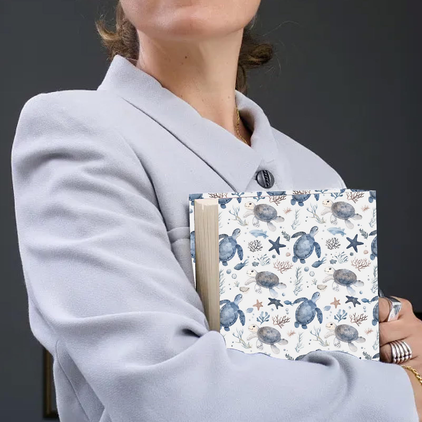 CRASPIRE Copertina per Libri Elasticizzata A Forma di Tartaruga Animale Marino Lavabile Riutilizzabile Grande in Nylon Adatta per Libri con Copertina Rigida da 9 x 11 Pollice per Studenti in Classe