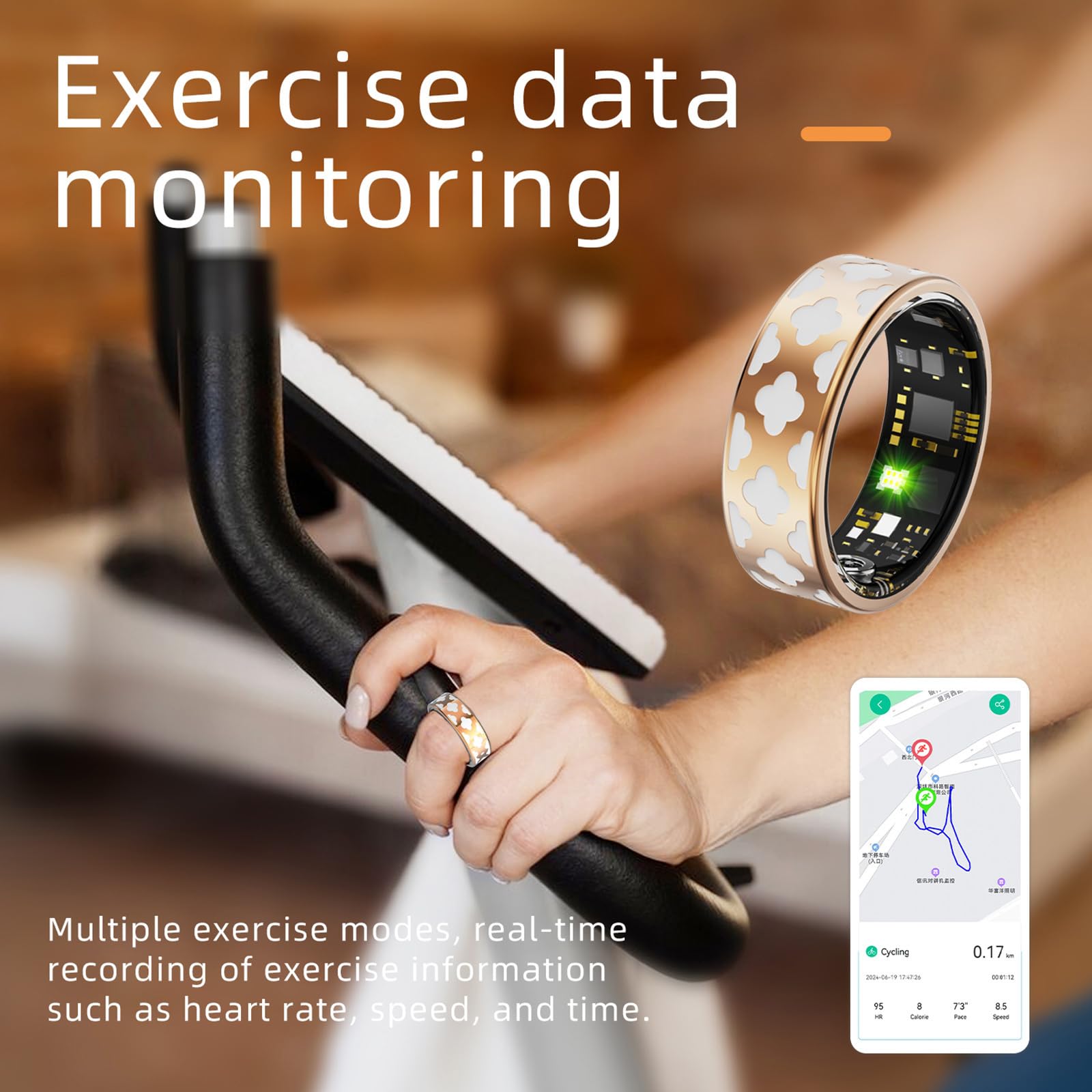 findtime Bague intelligente dorée pour femme et homme - Pour Android et iOS - Moniteur de sommeil - Moniteur de fréquence cardiaque - Podomètre - Suivi d'activité - Or rose