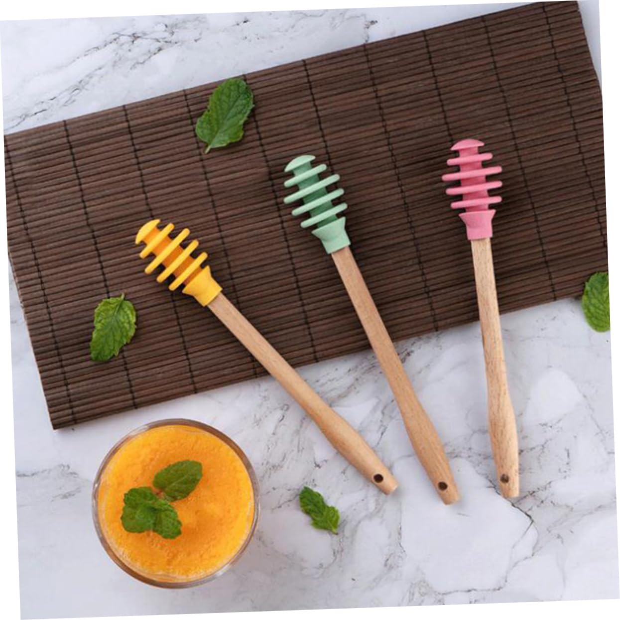 KICHOUSE 1 Set 3pcs Honey Stirrer Honey Stirring Honey Dipper Stick Honey Dippers Bulk Mini Honey Jars Honey Twirler Mini Whisk Mini Honey Dipper Honey Spoon Honey Sticks Wooden re-usable
