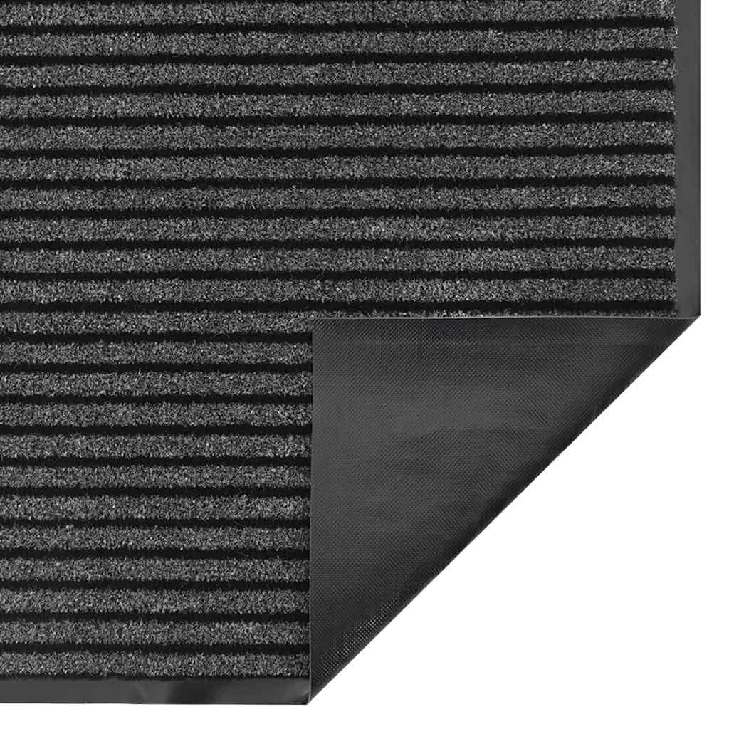 Felpudo a rayas negras y grises, 90 x 150 cm, de polipropileno, para interior y exterior, antideslizante, para entrada de casa, pasillo y terraza, resistente