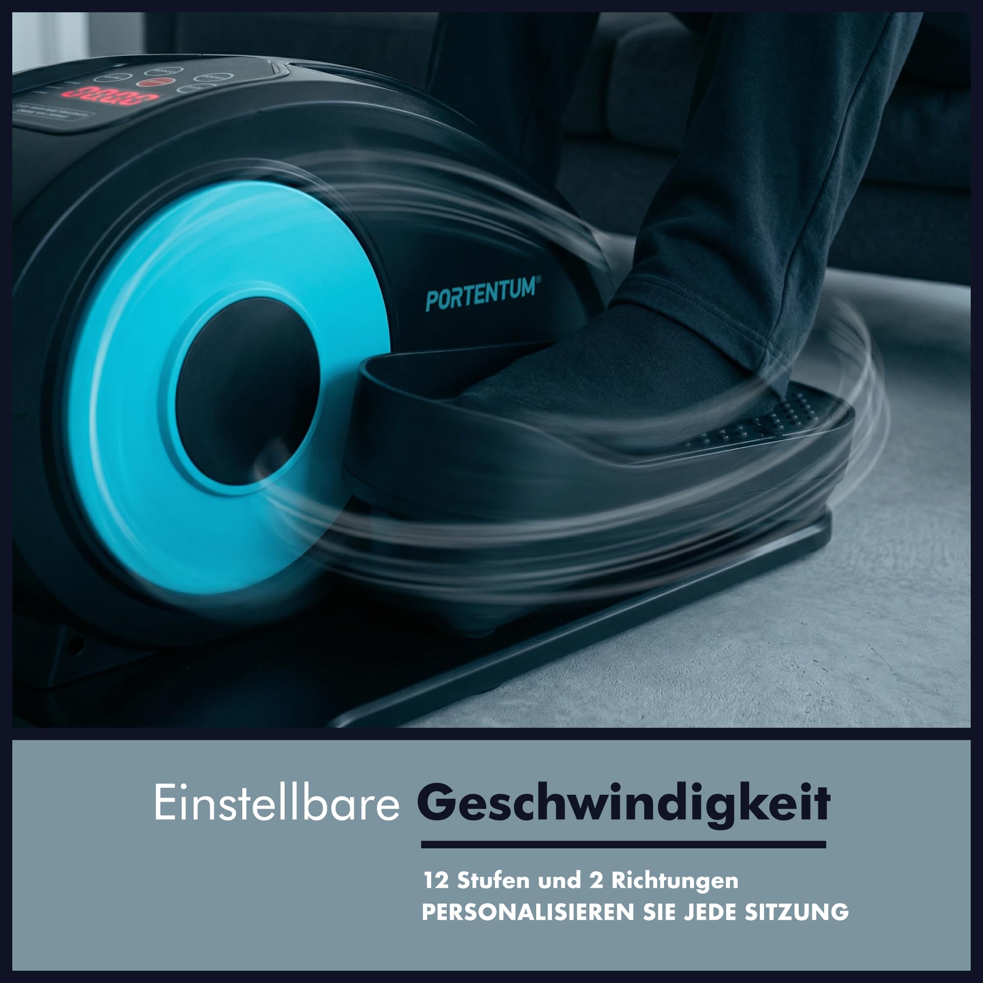 PORTENTUM Mini Ellipsentrainer für Zuhause mit Matte und Schlaufen – Neues Format 2026 kompakter – Pedaltrainer für Senioren automatisch und manuell 12 Geschwindigkeiten – Kompakt für Büro
