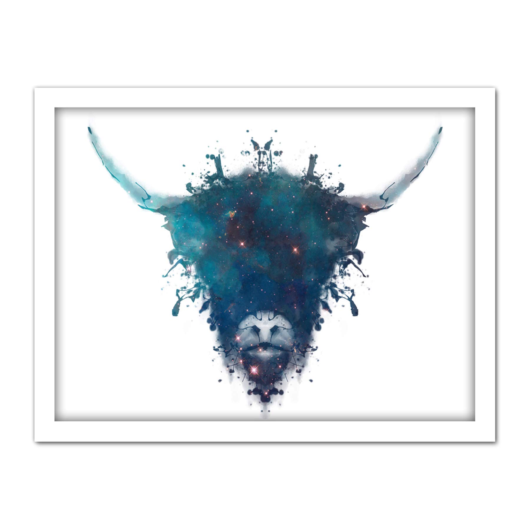 Wee Blue Coo Ink Splat Highland Cow Artwork Framed Wall Art Print 18X24 Inch