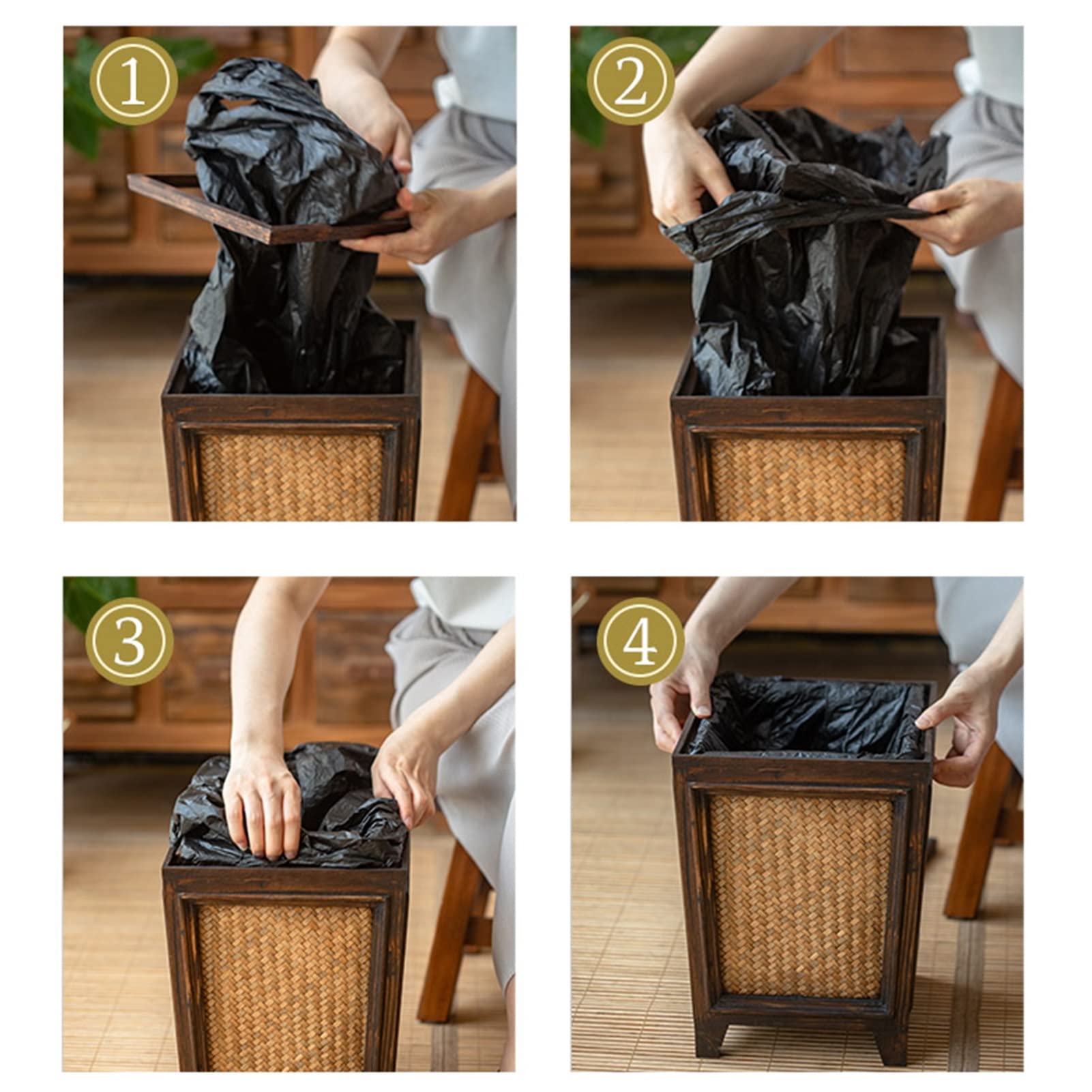 Cubo de basura Ratán de Madera Cubo de basura Grande Hogar Hotel Almacenamiento duradero/Cubo de Flores secas Contenedor de basura de Forma Especial para Sala de estar Dormitorio baño