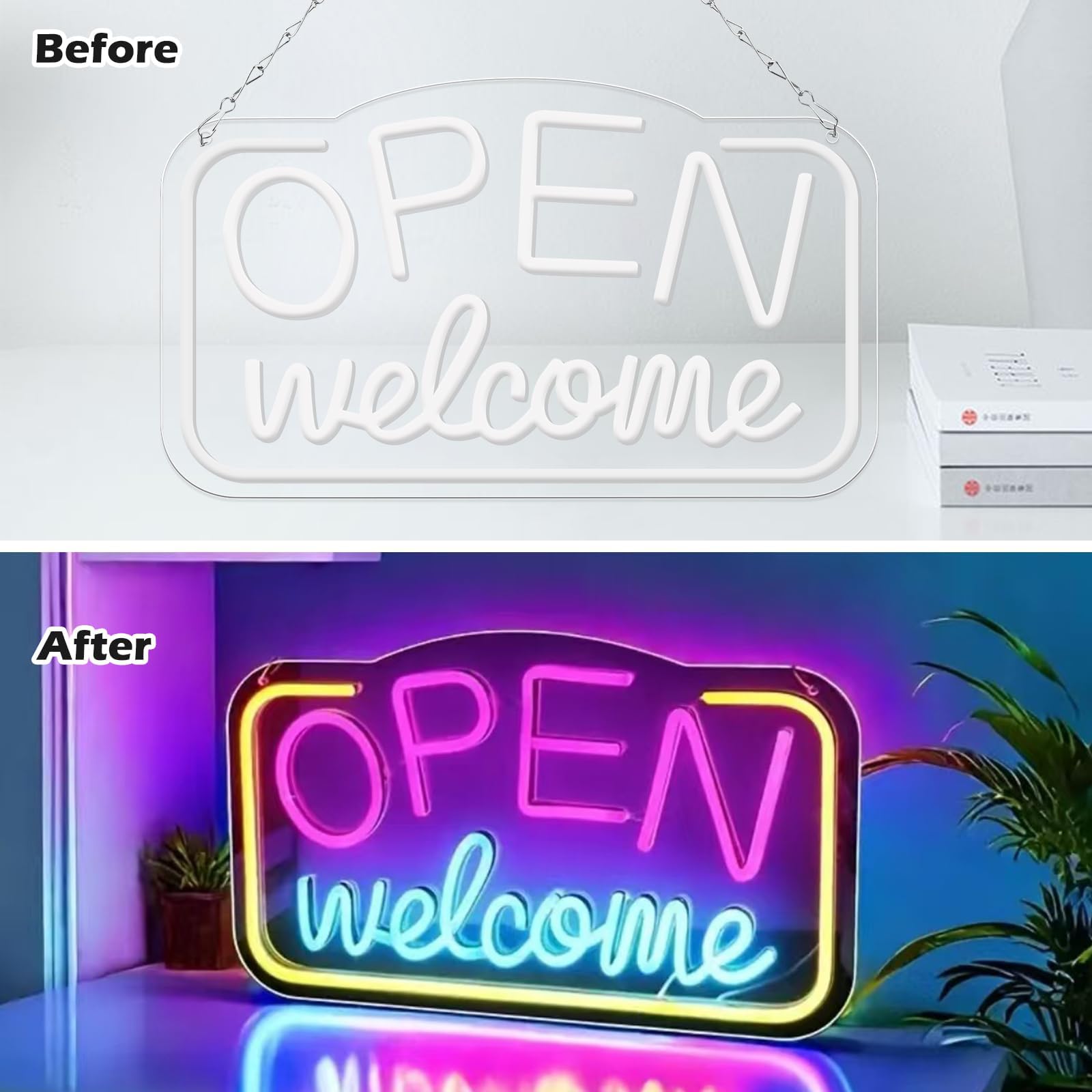 Open Insegna Al Neon Di Benvenuto, Insegna Al Neon Aperta 43 X 23 Cm, Cartello A Led Open Neon Alimentata Tramite Usb, Pannello Luminoso Al Neon Per Bar, Gaming, Camera Da Letto, Decorazione Verticale
