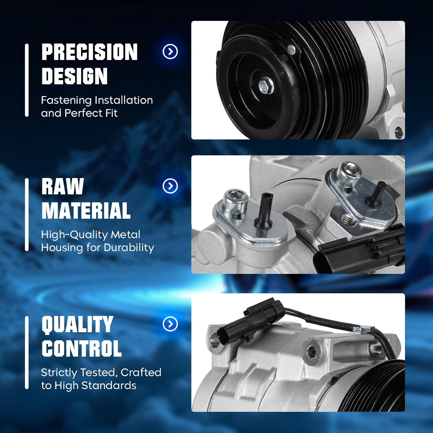 Air Conditioner AC Compressor with Clutch 3.6 3.6L for Chrysler Town & Country 200 2011-2016, for Dodge Grand Caravan Journey Avenger 11-20, for Volkswagen Routan 11-14, for Ram C/V 12-15, W/Rear A/C
